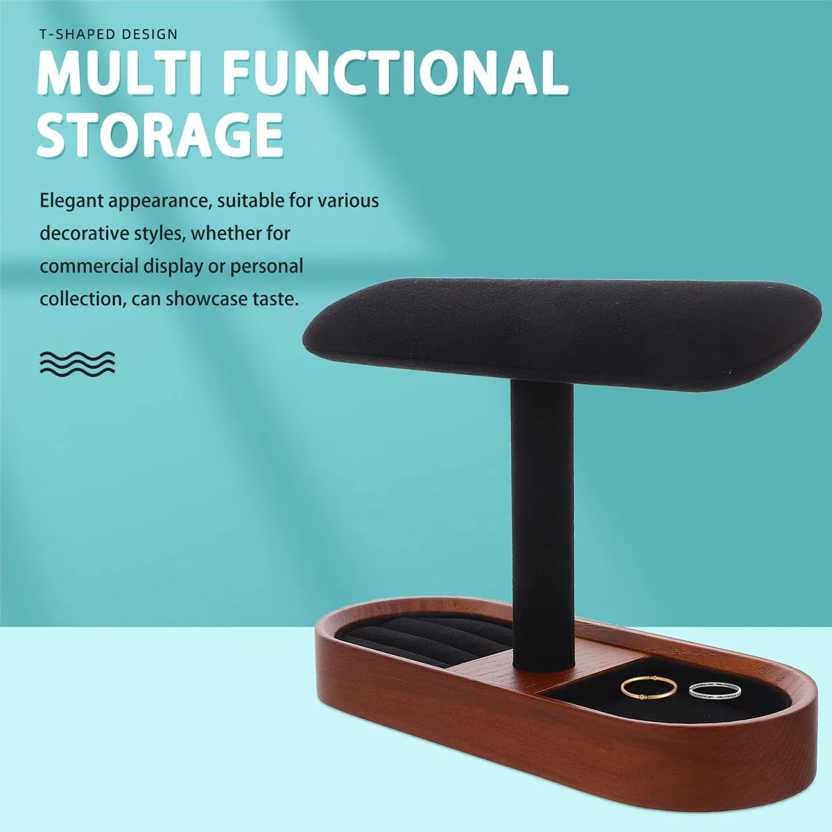 Soporte de Madera para Relojes y Pulseras Barra T Expositor Multifuncional para Anillos y Gemelos Organizador de Joyería Negro Adecuado para Exhibición y Almacenamiento