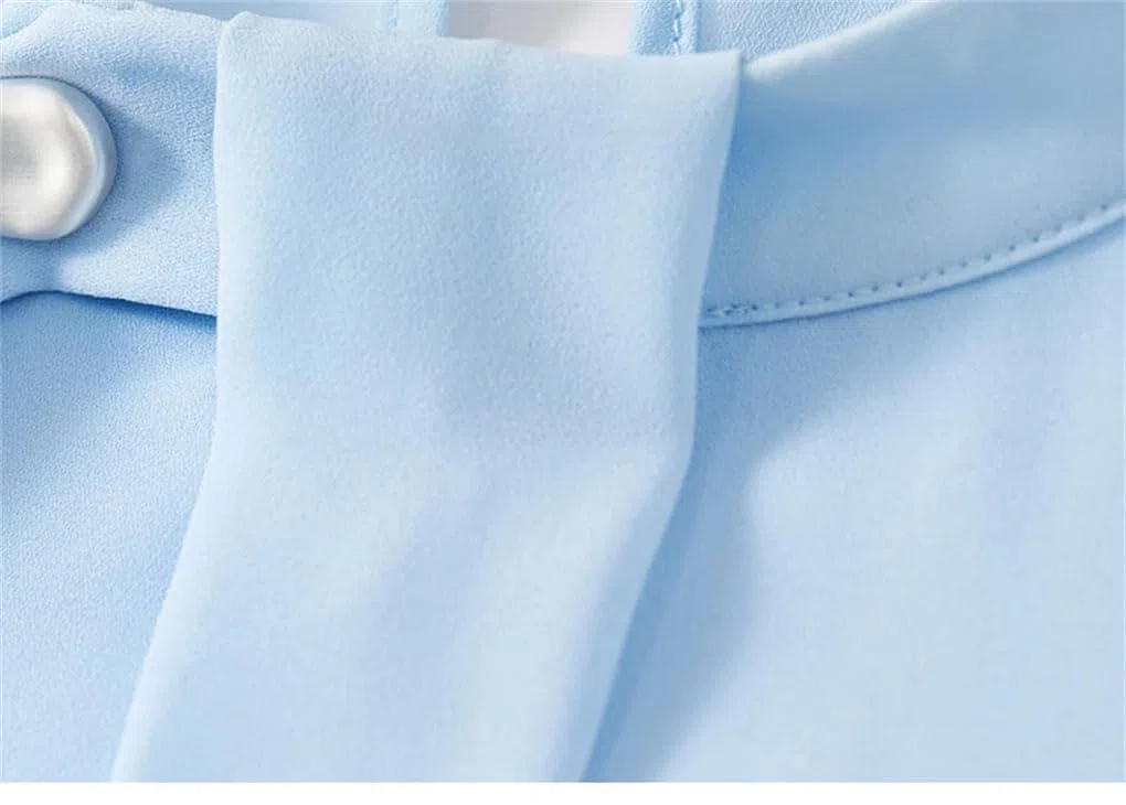 Blusa de gasa para mujer, con lazo, suelta, cuello alto, camisetas sin botones, camisas de oficina y trabajo