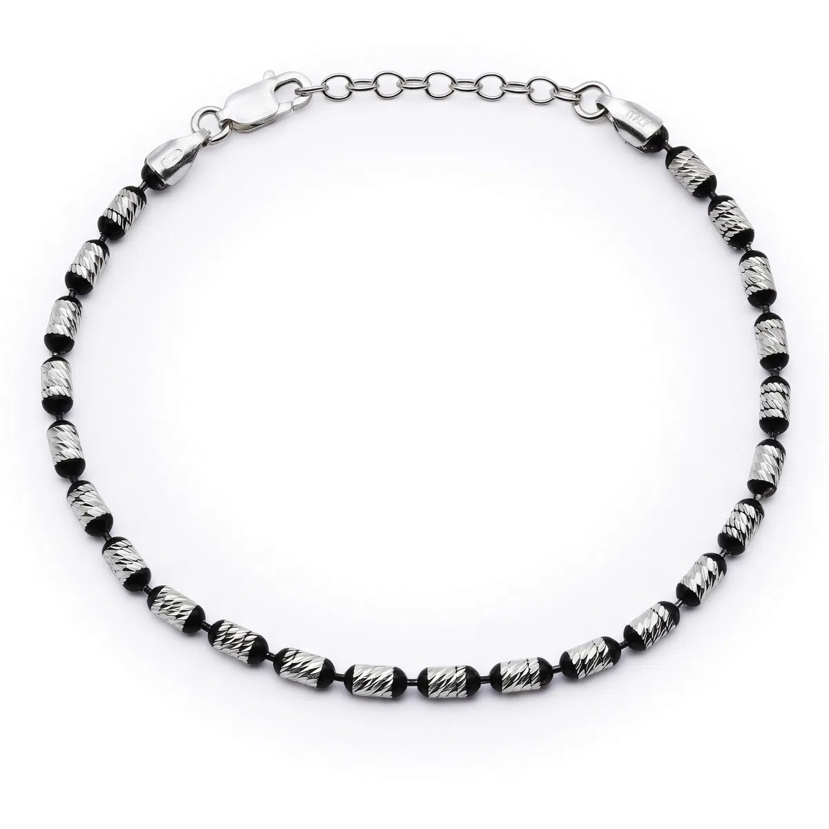 Aka Gioielli - Pulsera de barriles de 3 mm diamantados de plata 925 bicolor