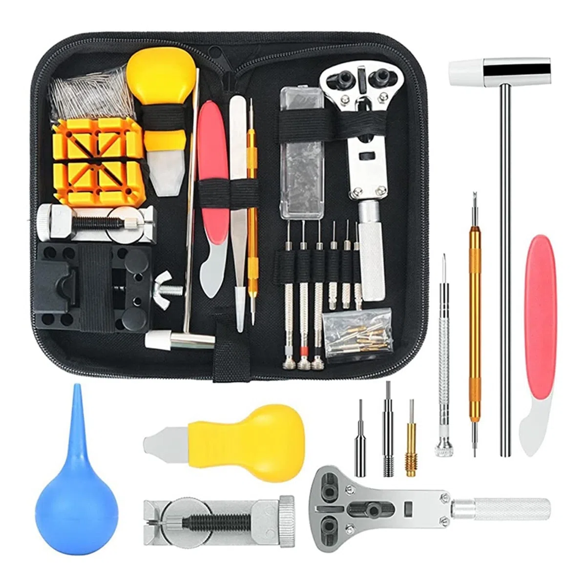 Kit de herramientas de reparación de relojes, 152 piezas, kit de herramientas de repuesto de batería de reloj, juego de herramientas de extracción de eslabones de reloj, kit de herramientas de