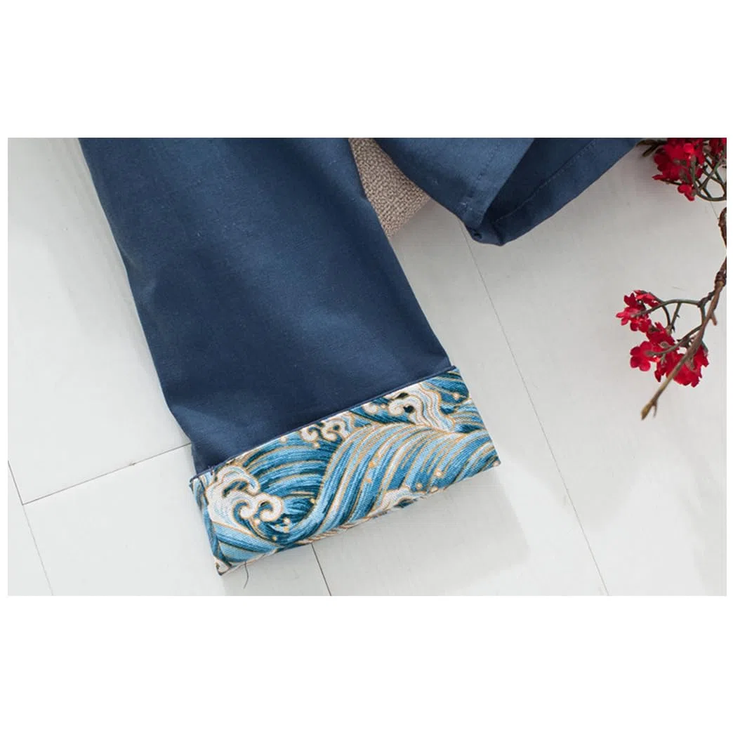 GVILTY Cotton Linen Tang Traje de Ropa Tradicional China, Ropa Kung Fu Tops Jaqueta de Arte marcial de Arte marcial Abrigos de Manga Larga Tai chi Ropa para Personas mayore blue-4XL