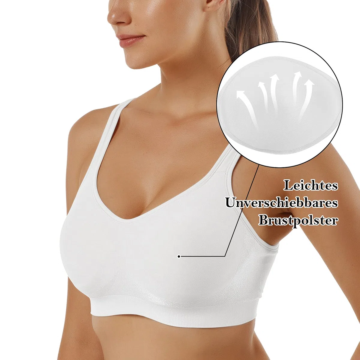 Vertvie Sujetador Deportivo Mujer 1/2/3 Piezas sin Aros con Almohadillas Sujetadores Cómodos para Diario Ejercicio Yoga Dormir(C-3*Blanco,M)