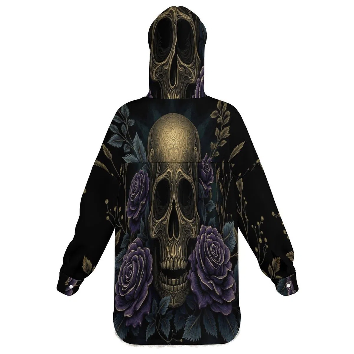 Sudadera Invierno con Capucha de Forro Polar Mujer Cráneo De Rosa Cálido Hoodies a Manga Larga Felpa Sudadera con Bolsillos, Negro