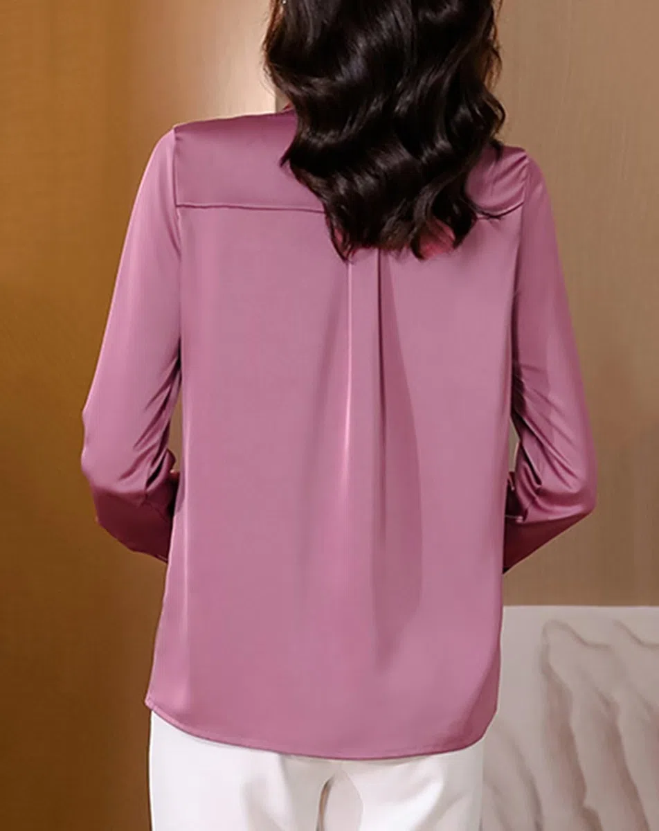 Camisa de Seda Mujer 100% Seda Blusa Manga Larga Elegante para Oficina