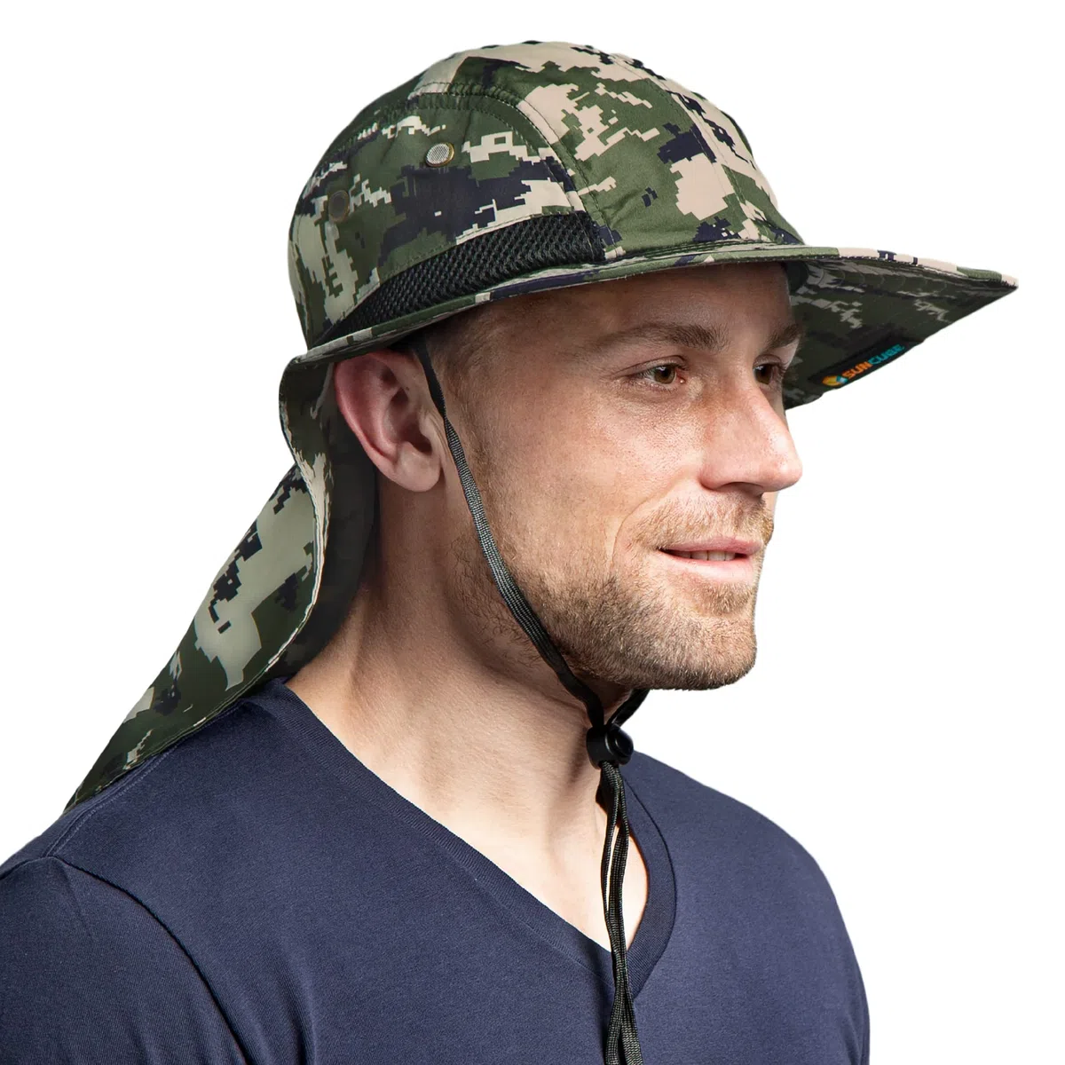 Suncube - Sombrero de pesca con cubierta para el cuello y solapa, amplia sombra, correa ajustable para la barbilla para exteriores, senderismo, safari, caza, verano UPF 50 +, malla transpirable