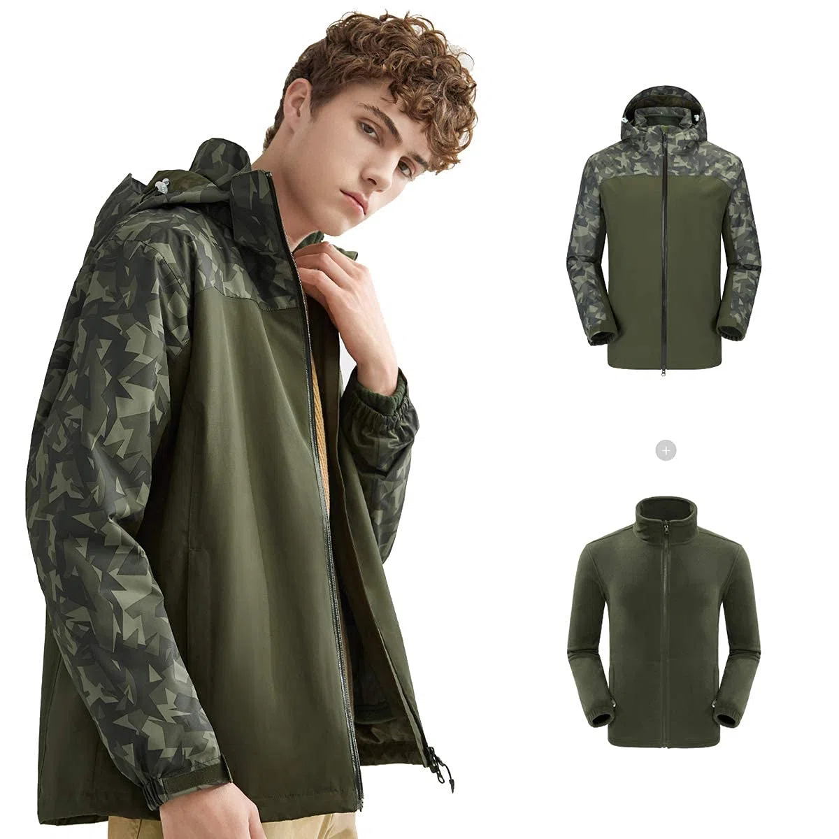 MU Chaqueta de Esquí de Invierno 3 en 1 para Hombre con Forro de Lana Capucha Desmontable Invierno Caliente Resistente Al Agua Snowboard Chaqueta de Snowboard Impresión Moda Ropa Rompevientos/Green/Xx