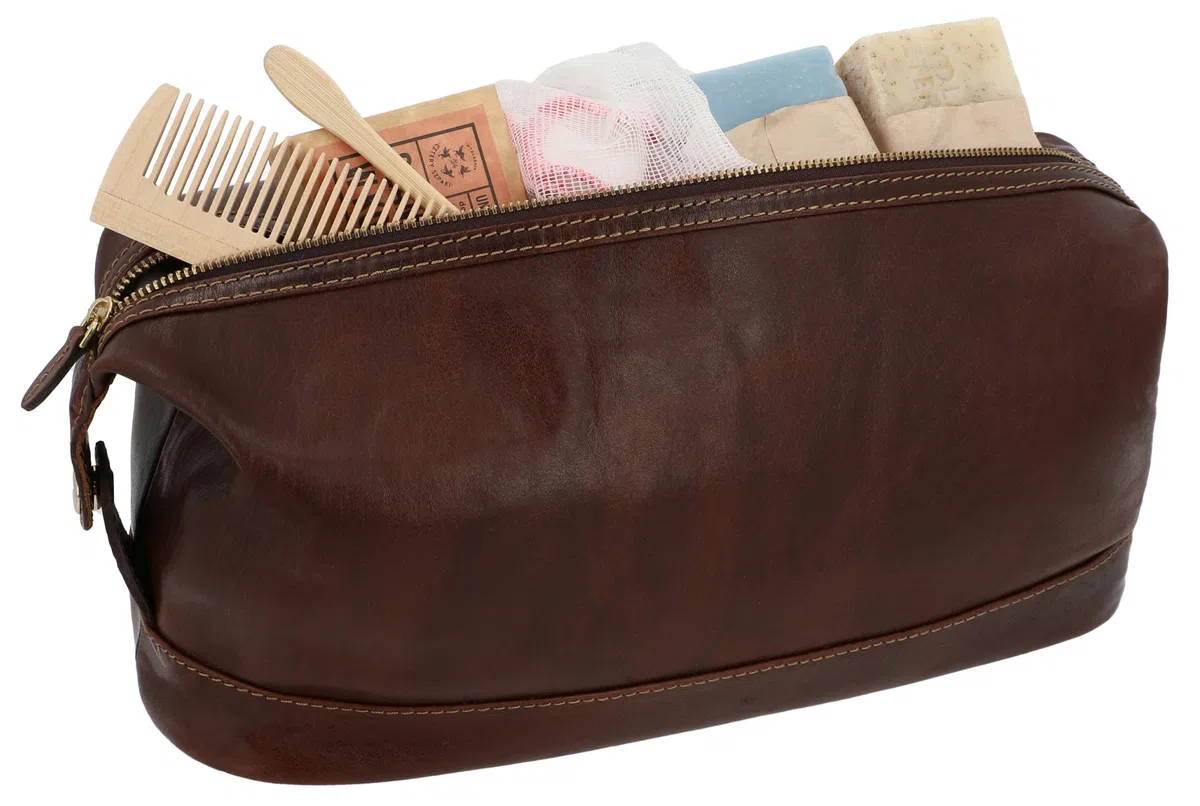 Gusti Anika - Neceser de piel, tamaño grande, para hombre y mujer, marrón, Talla única, Retro