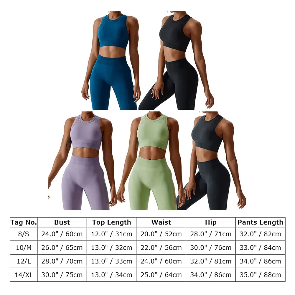ABOCIW Conjunto de entrenamiento sin costuras para mujer, brasier deportivo de espalda cruzada, camiseta sin mangas, leggings de cintura alta, 2 piezas, trajes de gimnasio y yoga