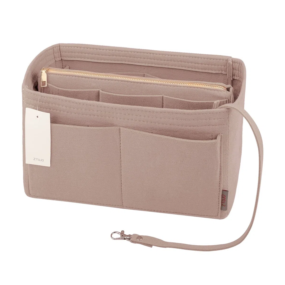 Organizador de bolso, organizador de bolsas de fieltro con cremallera, moldeador de bolsos y bolsos, Fit LV Speedy, Neverfull, Longchamp, bolso de mano (delgado grande, beige)
