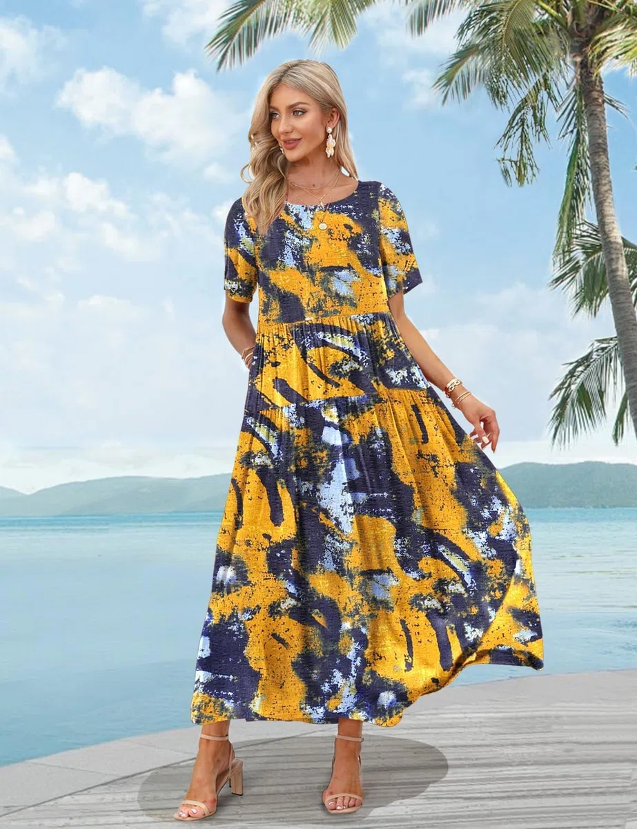 YESNO Deman E01 - Vestido de verano con cuello redondo