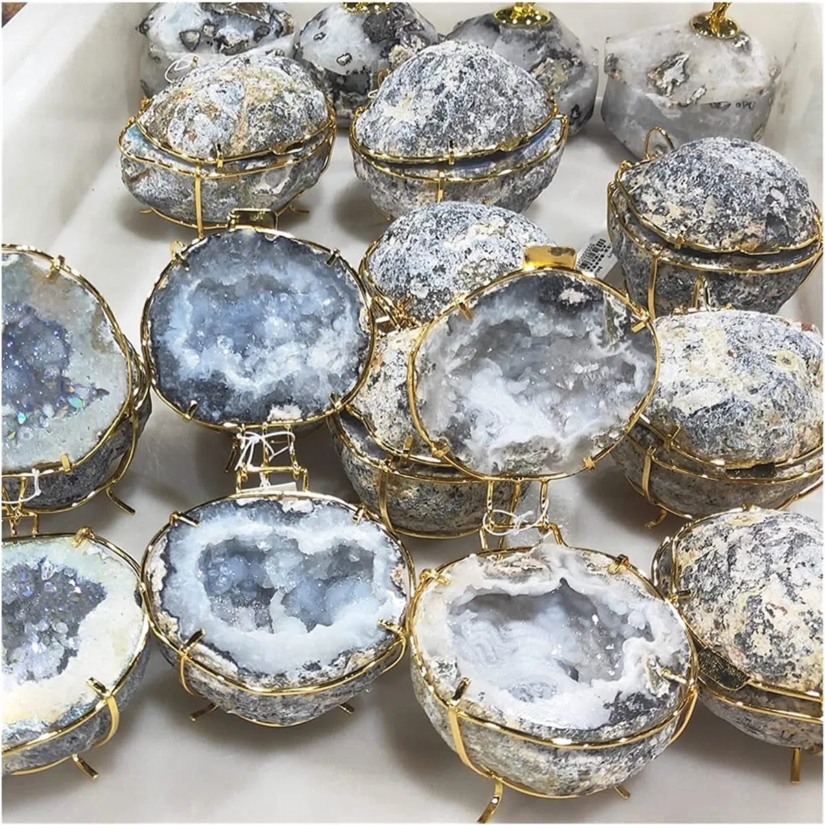 Piedras Natural Hecho a mano Almacenamiento Ágata geoda Collar Cuarzo en bruto Cristal Pendiente Anillos Caja Piedra de cristal Mujer Joyería Contenedor Piedras de cristal Decoración Inicio Coleccione