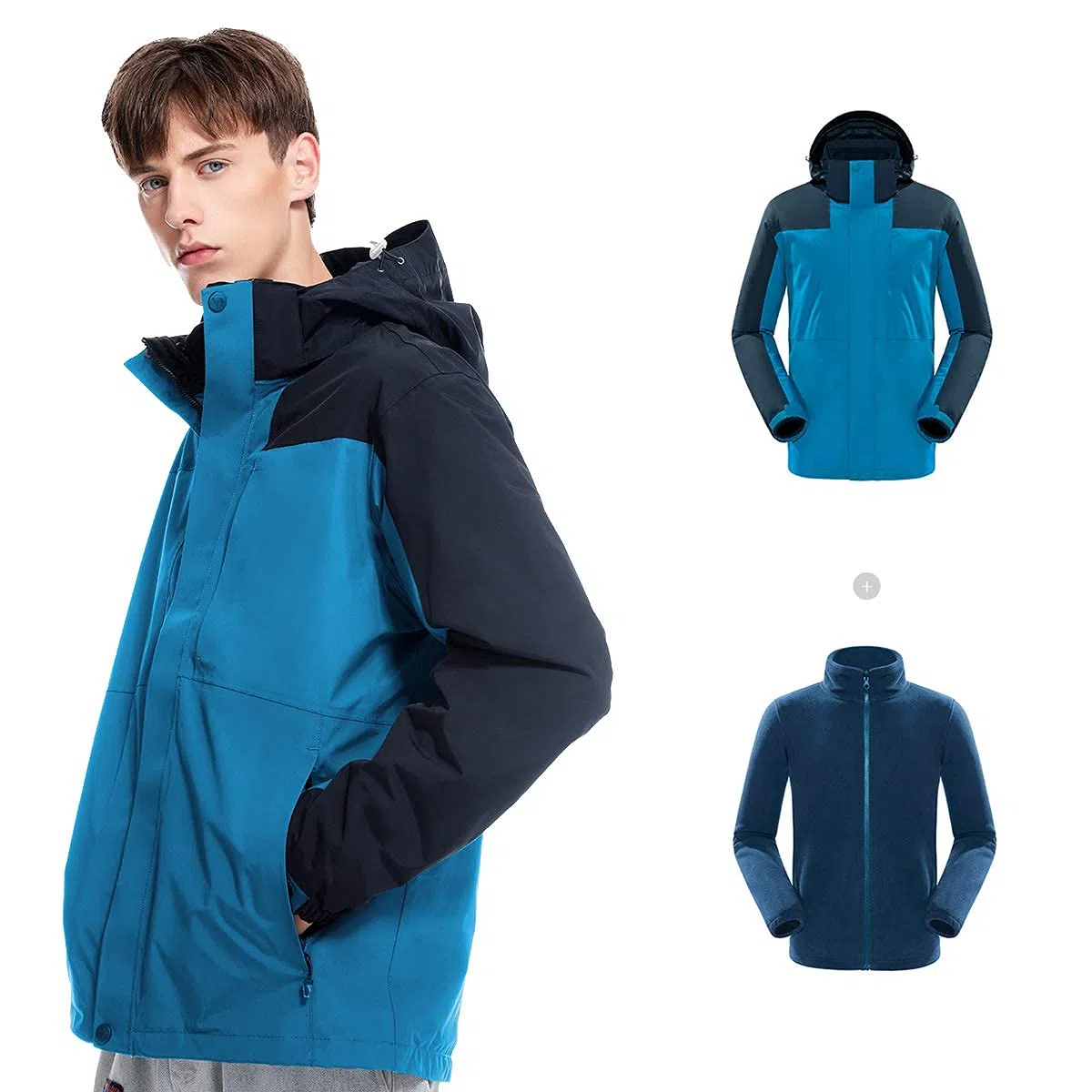 MU Hombre 3-En 1 Chaqueta de Esquí Impermeable Abrigo de Invierno Cálido Montaña Chaqueta de Nieve Costura Moda Gruesa Rompevientos Chaqueta Ropa Ropa/Blue/Xl