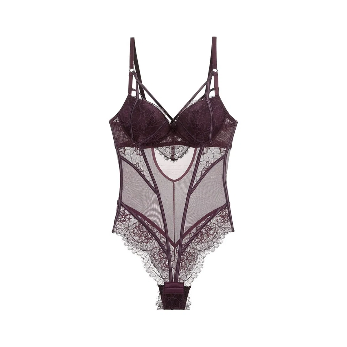 Body Sexy Lencería de Encaje de Una Pieza para Mujer Copa con Tiras Push Up Floral Acolchado con Aros (Color : C, Size : Gray)
