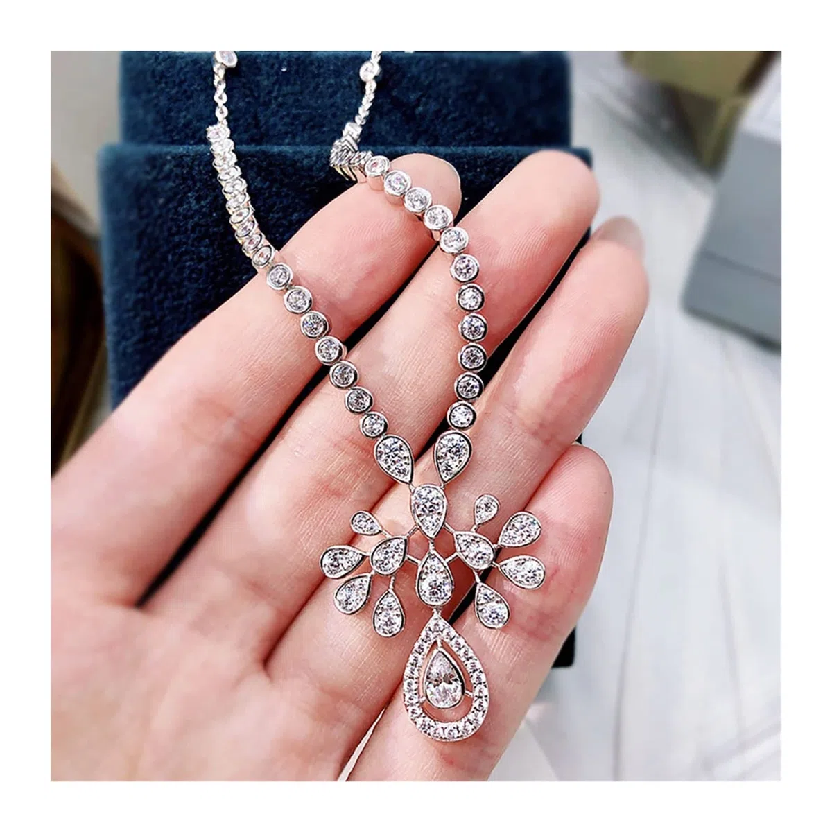 Nuevos juegos de joyas de compromiso de boda de plata esterlina 925 de lujo for novia Charms Lab Diamond Hangling Pendientes Collar Regalo cumplir Accesorios de moda
