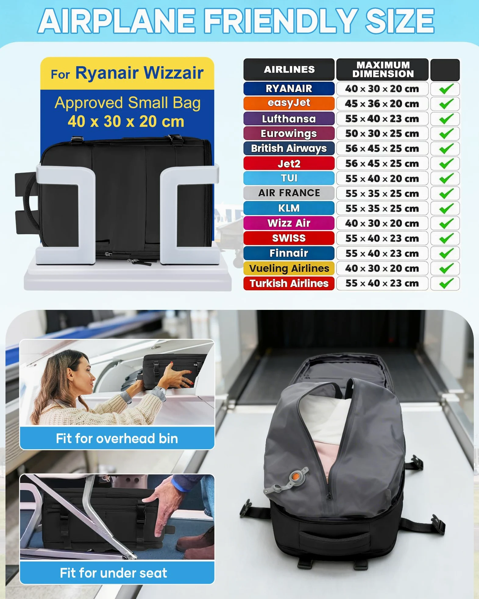 SZLX Mochila al Vacío con Bomba Equipaje de Mano 40x30x20 Ryanair Vueling Wizzair Mochila Viaje Cabina Avion 40x20x30 Mujer Maletas de Viaje Cabina Easyjet Mochila Portatil Hombre