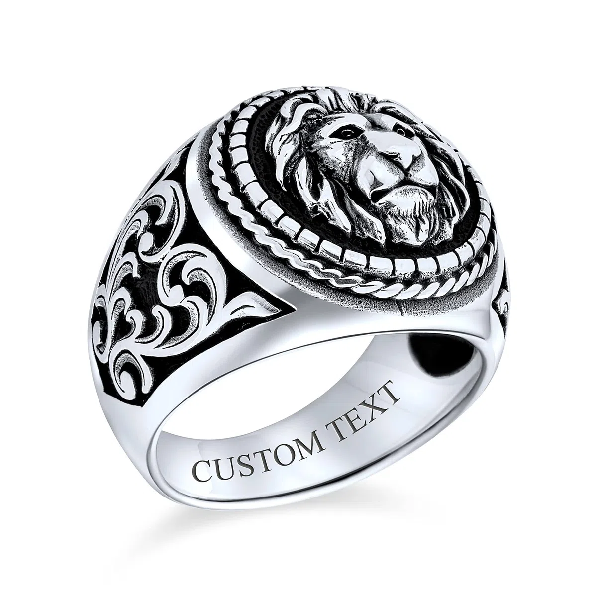 Bling Jewelry Anillo de león estilo vintage personalizado para hombre rey de la jungla sólido de plata esterlina .925 oxidada hecho a mano en Turquía