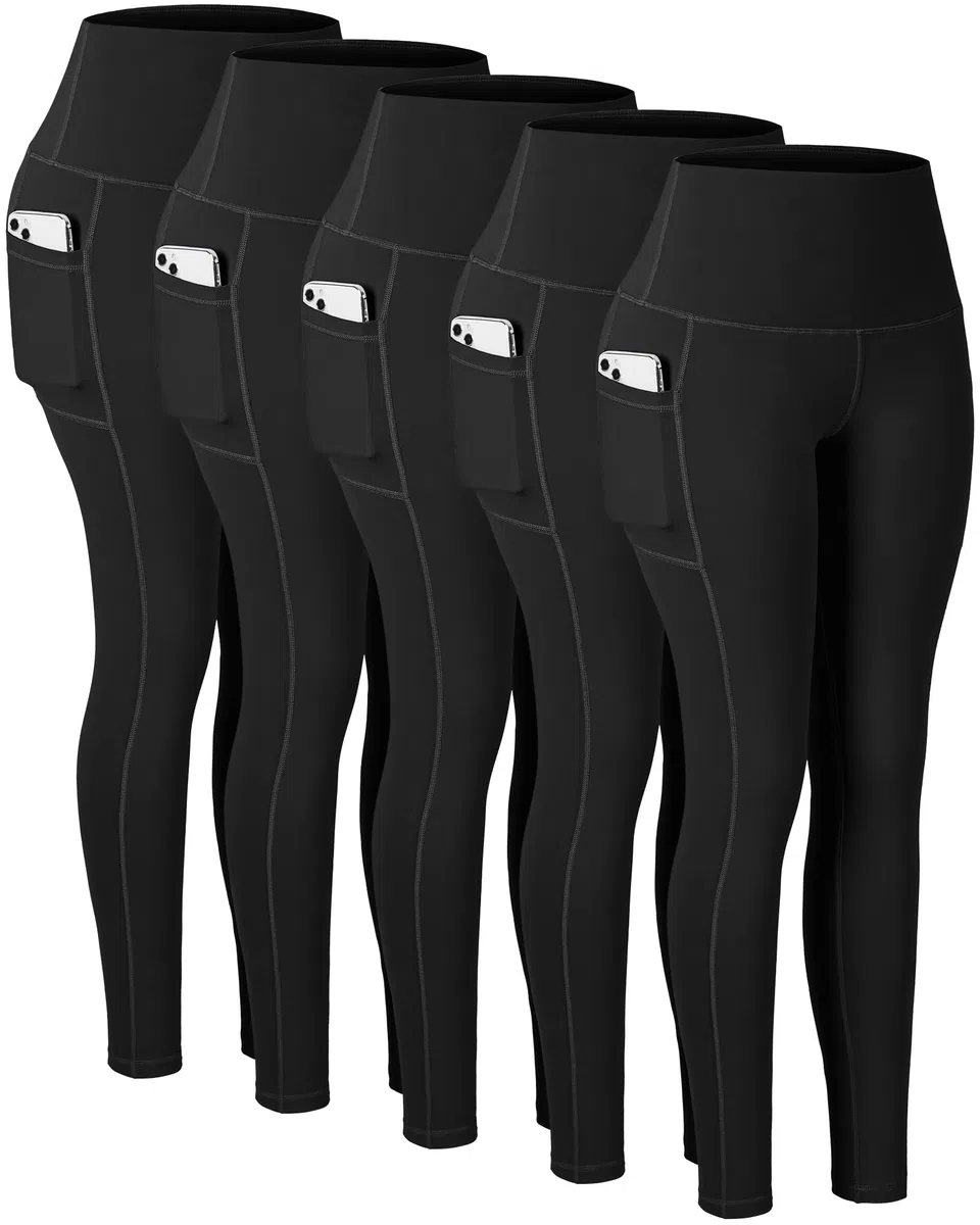 Chrleisure - Pack de 3 leggings con bolsillos para mujer, cintura alta, para control de vientre, entrenamiento y yoga