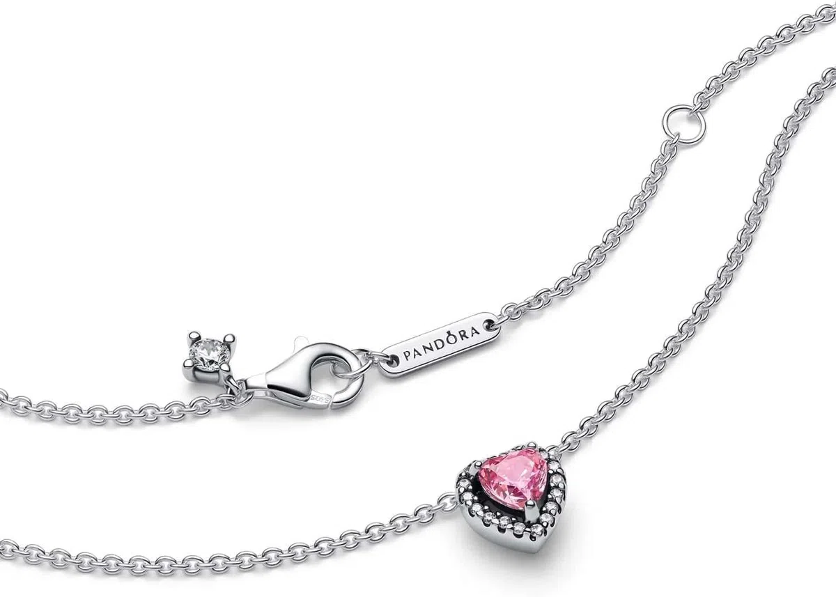 Pandora Timeless 398425C02-45 Collier en Forme de cœur en Argent Sterling Avec zircone Rose 45 cm, 45 cm, Argent Sterling, Zircone cubique