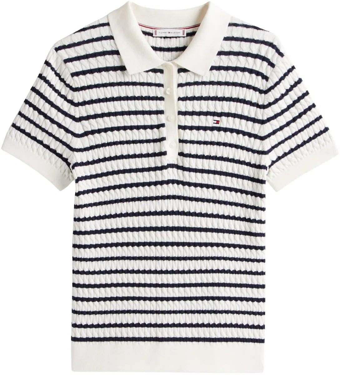 Tommy Hilfiger Polo de Manga Corta Mujer Cable Sweater con Botones