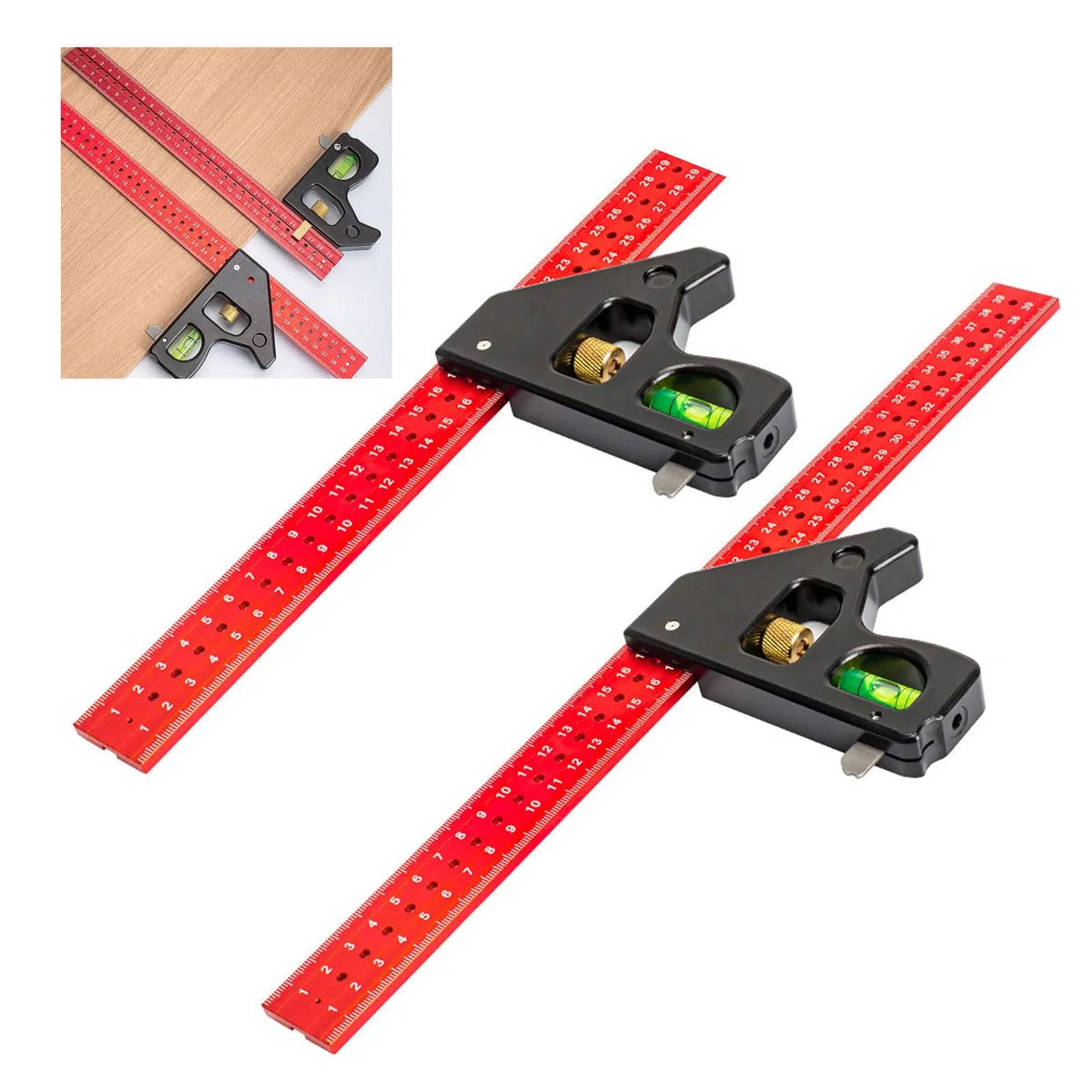 Herramienta de medición recta de aluminio de 90/45 grados con nivelación y aguja, mejoras de combinación de carpintería, regla de medición de ángulos, herramienta de medición de ángulos, regla de