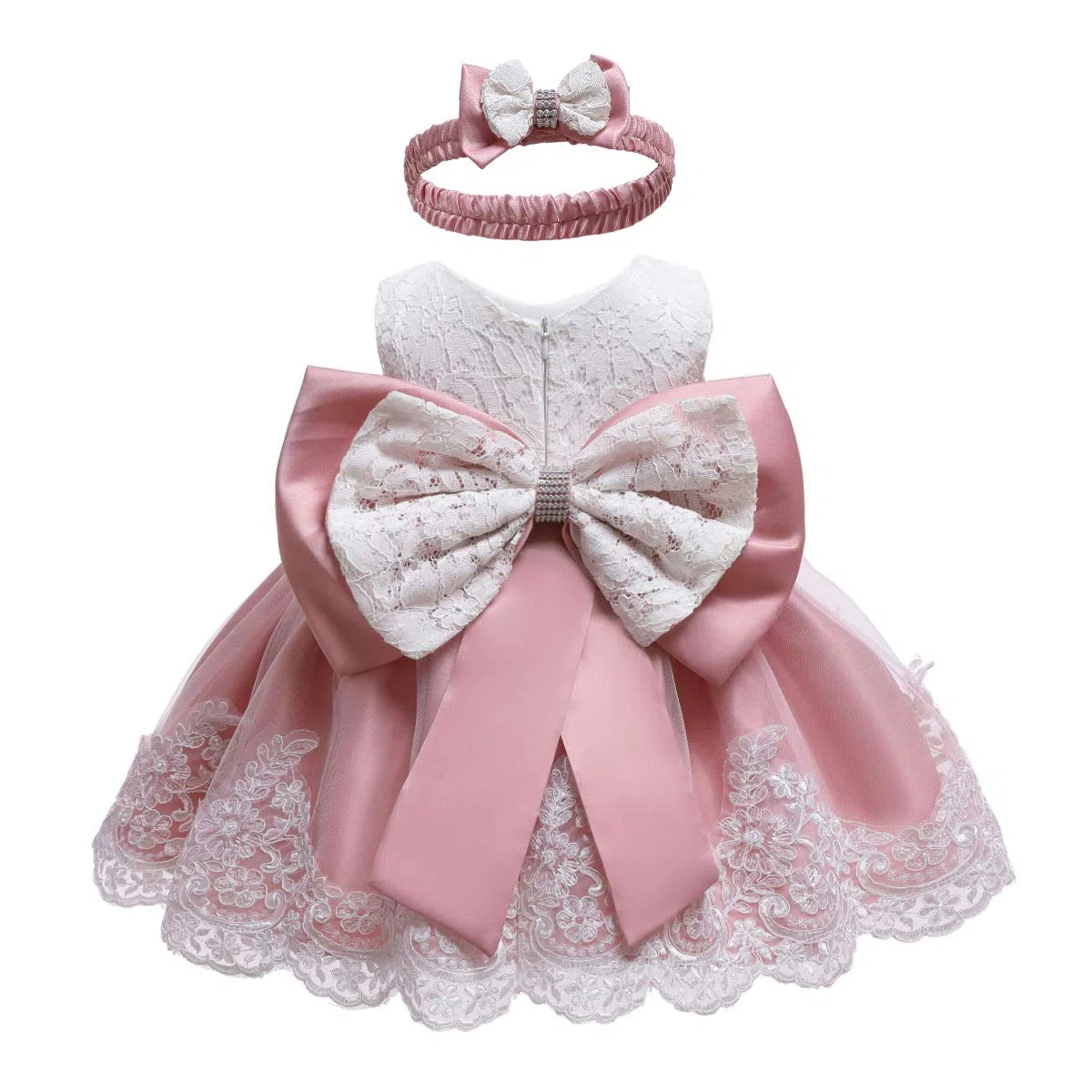 Vestido formal para niña con encaje bordado, con gorra, 0-24 m - rosa - 12 -18 meses