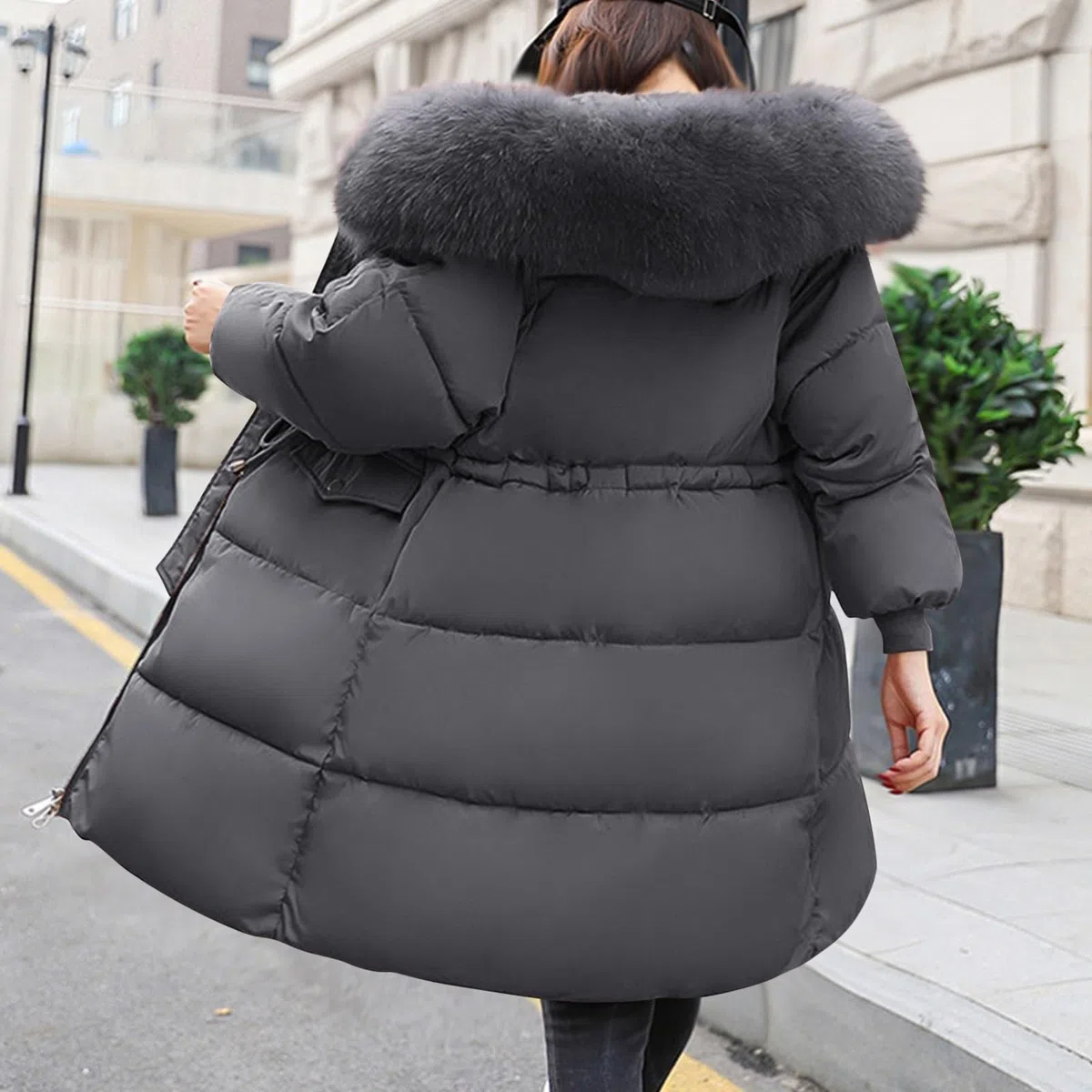 Genérico Abrigos De Invierno Para Mujer Chaqueta Con Cremallera De Piel Sintética Cálido Larga Plumifero Cortavientos Con Bolsillos Parkas Impermeable Termica Ropa Para El Frio Extremo