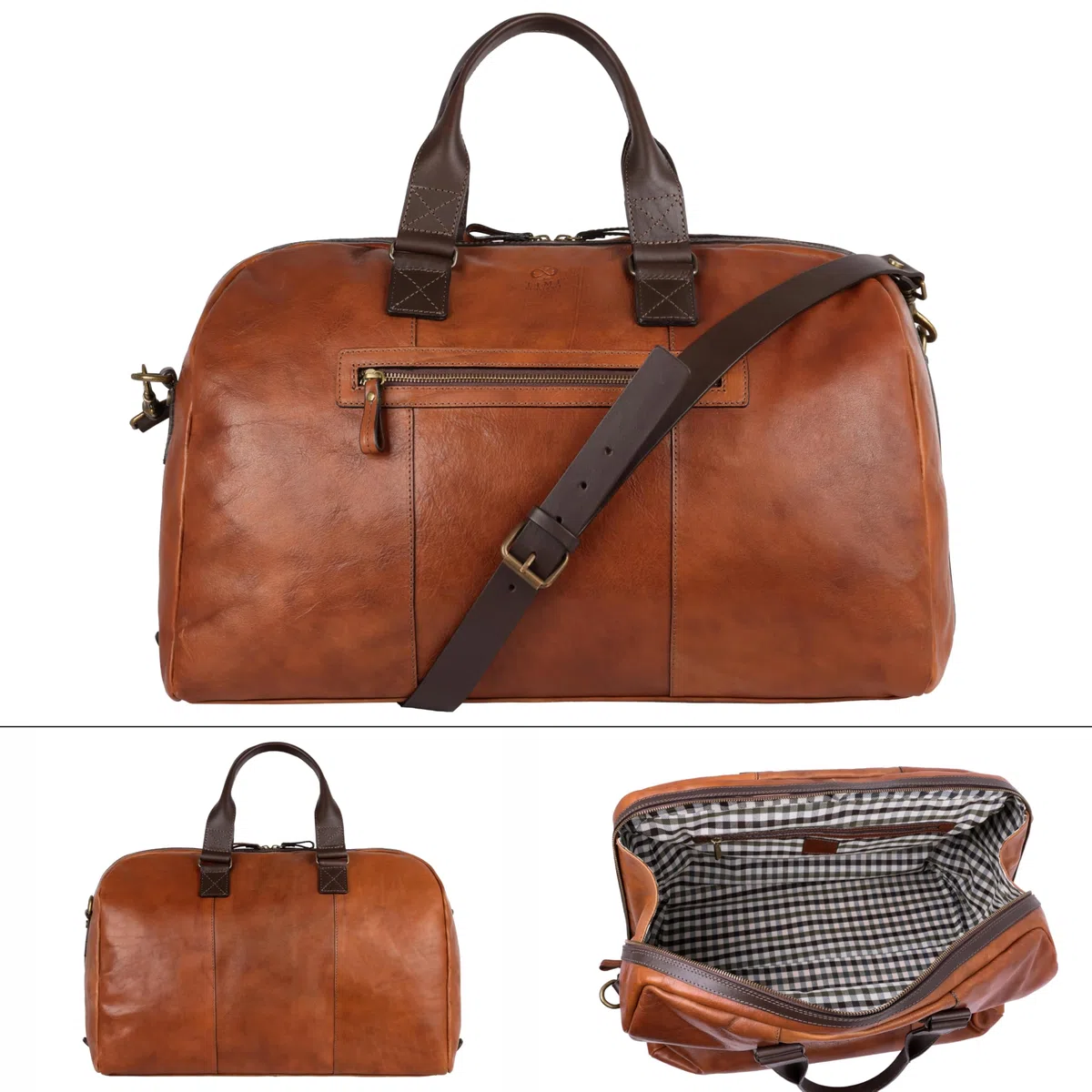 Bolsa de Viaje de Cuero - Bolsa de Lona - Weekender - Bolsa de Noche - Bolsa de Cuero - Bolsa de Gimnasio - Time Resistance, Coñac
