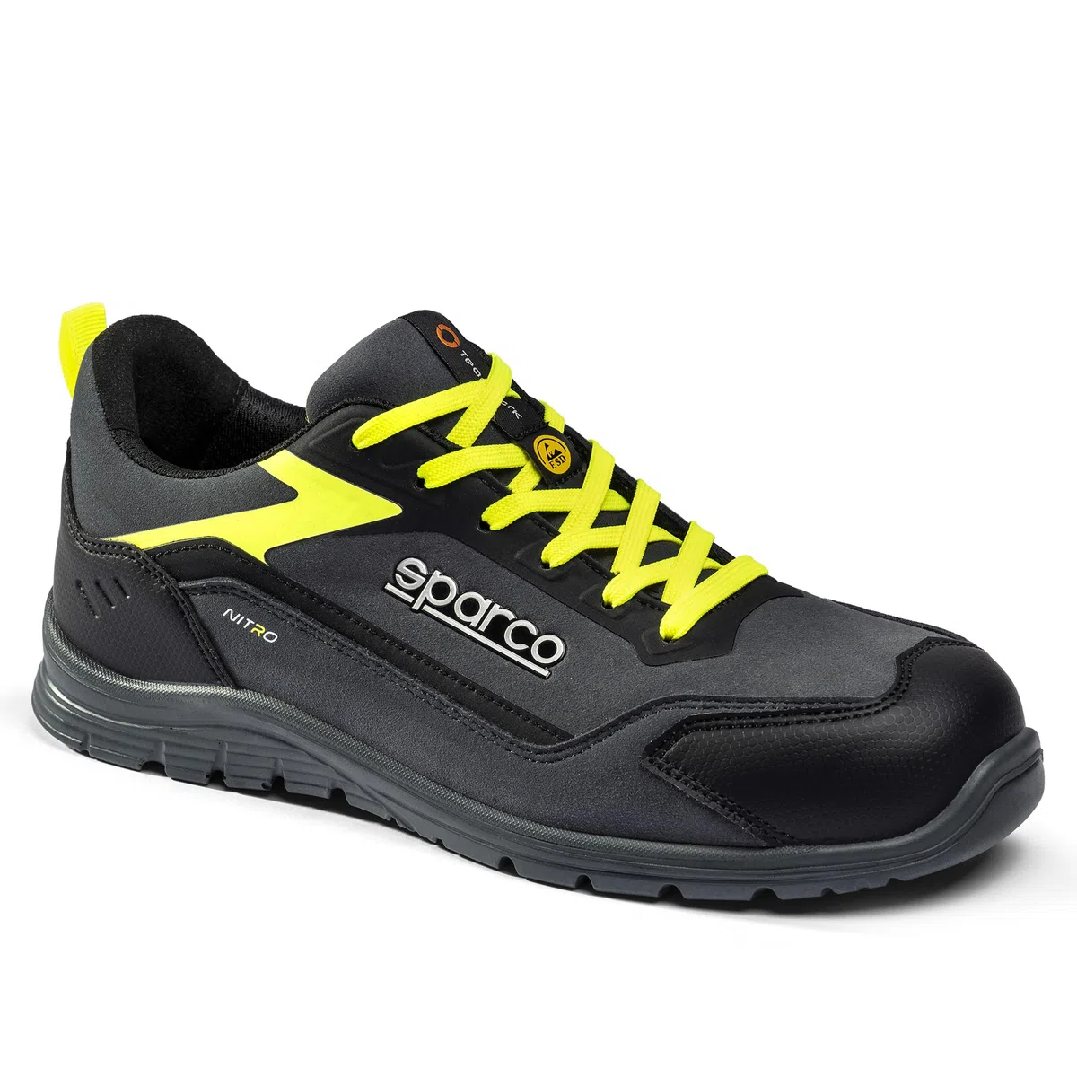 Sparco - Nitro ESD S3L SR FO - Zapatos de Seguridad para Correr Unisex - Calzado de Trabajo Impermeables - Puntera compuesta - Suela Antideslizante - Transpirables, Nero Arancione Fluo, 44 EU