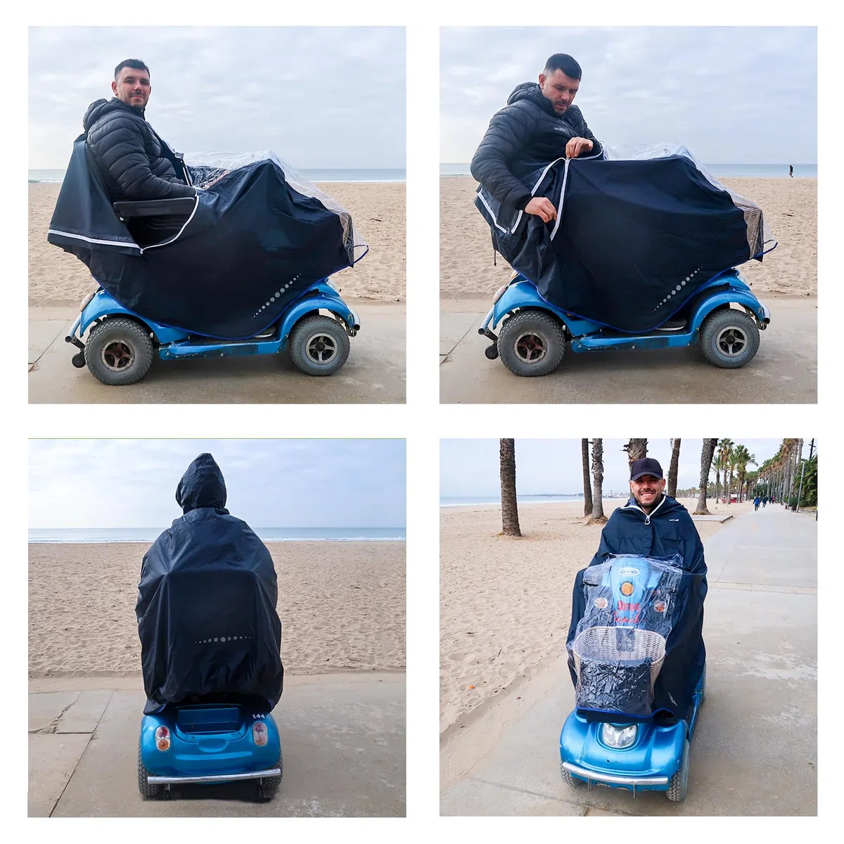 Poncho impermeable para silla de ruedas eléctrica/scooter - chubasquero para silla de ruedas eléctrica - diseño italiano - Talla Eléctrica/Scooter XL (Azul Marino)