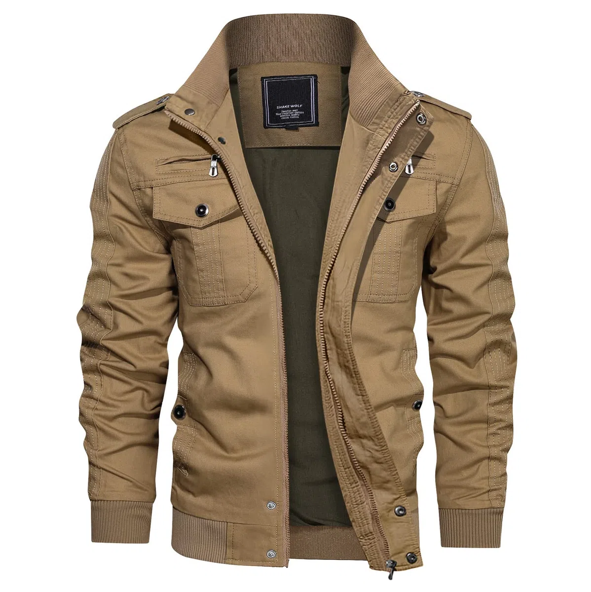 KEFITEVD Chaqueta de carga de los hombres Militares Chaqueta de campo de EE. UU. Bolsillos múltiples Stand Collar Bomber Blouson Transición Chaqueta Casual