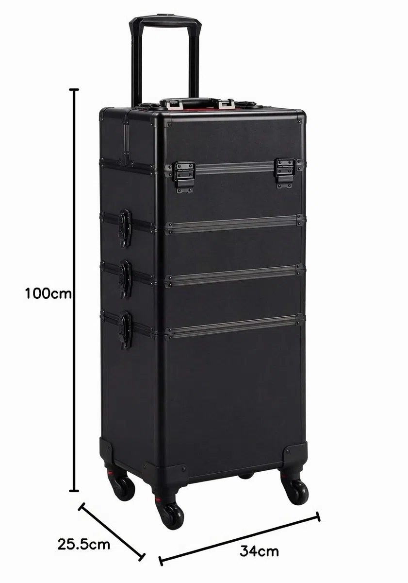 Yaheetech Maletín Maquillaje Profesional 4 en 1 con Ruedas para Peluqueria | Maleta de Maquillaje con Cuatro Ruedas, Bloqueable y Reforzado,34x25.5x80.5cm