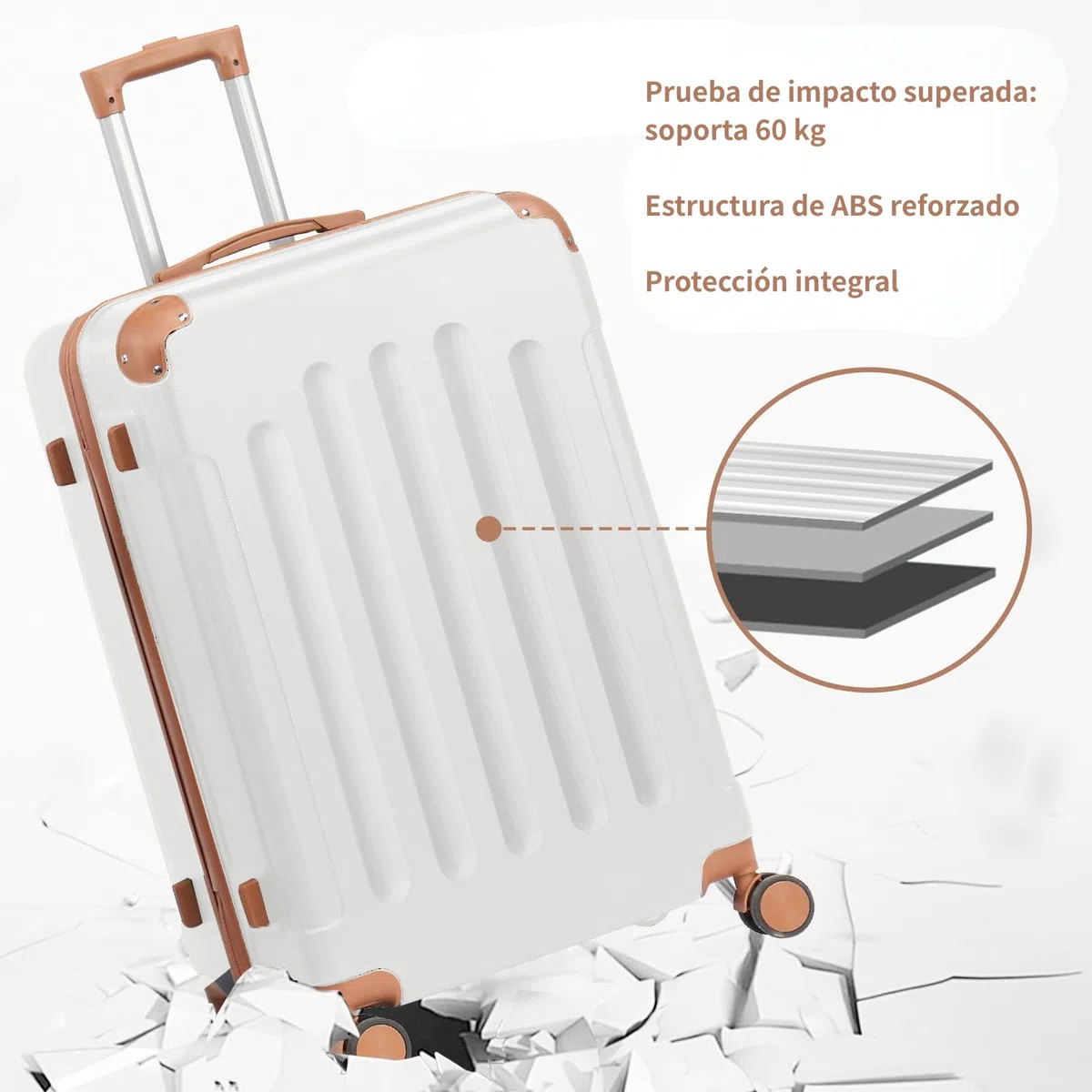 LEADZM Juego de Maletas de 4 Piezas con Neceser (Beige-Marrón) | Maletas de Viaje Grandes 23 Kilos, Maleta Cabina con Refuerzos de Esquina, Mediana, Maleta de Viaje