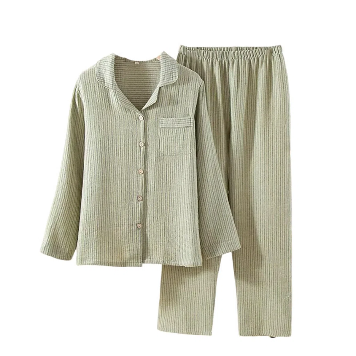 Ropa de dormir de algodón para mujer, ropa de dormir tejida de manga larga para otoño, pantalones largos, ropa fina para el hogar