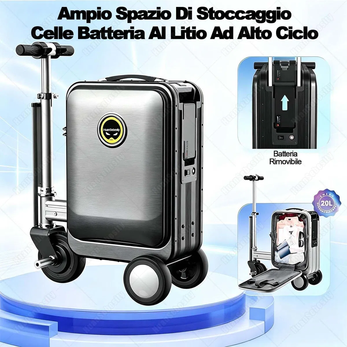 Equipaje Tipo Scooter Motorizado,Maleta Que Puedes Viajar B-Silver