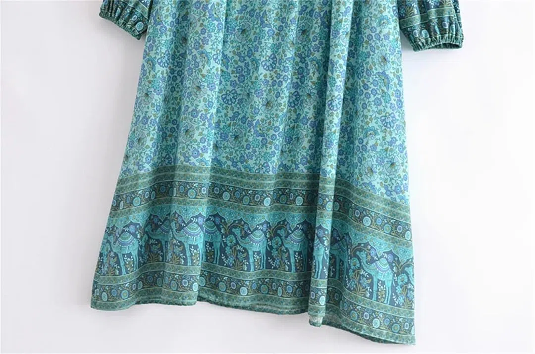 Vestido midi de rayón de verano para mujer, estampado floral, vestido largo bohemio
