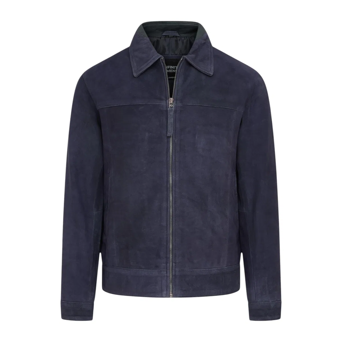 Infinity Leather Chaqueta Harrington de cuero de cabra auténtico estilo motero, color azul marino retro, para hombre.