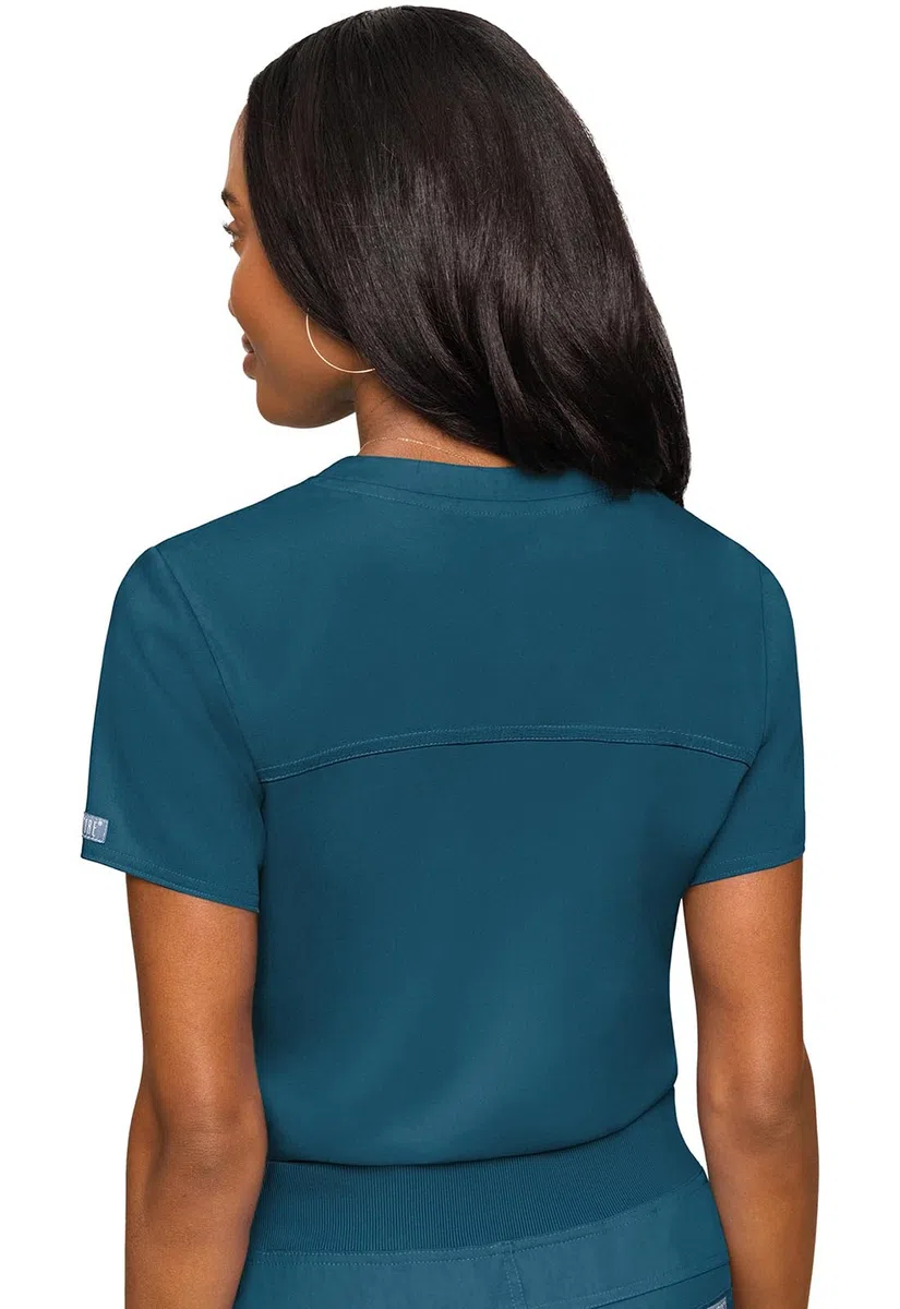 Med Couture Conjunto de uniforme médico para mujer con cuello en V MC7448 y pantalones elásticos en 2 direcciones 7710, Caribe, talla XS y pantalón pequeño XS