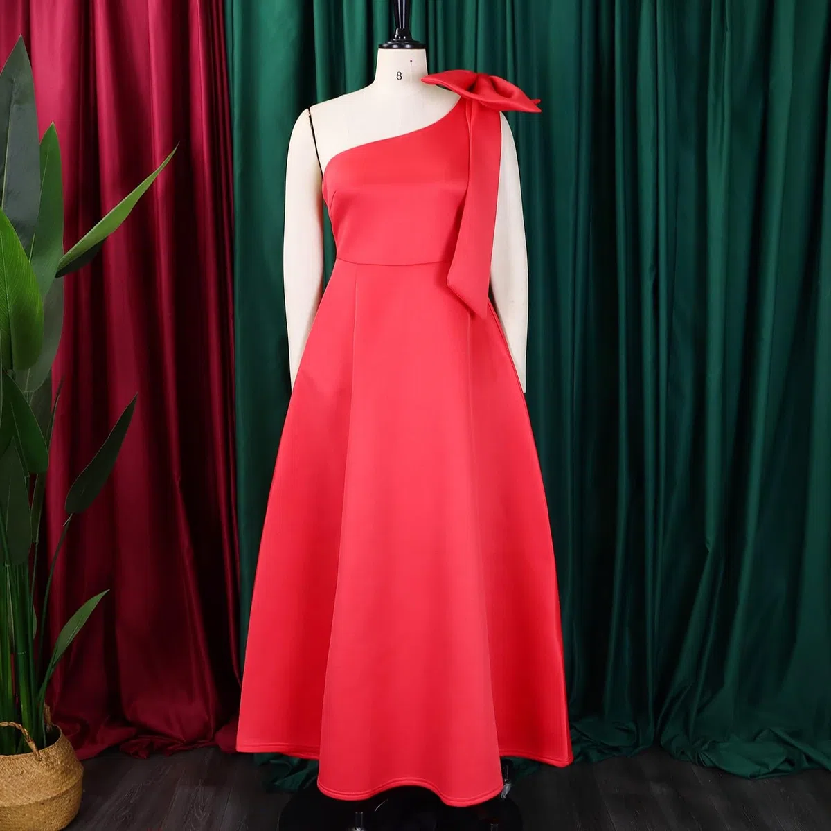 Vestido De Noche De Un Solo Hombro Para Fiesta Con Lazo Vestido De Noche Formal Elegante Para Invitada De Boda, Largo Hasta El Suelo, Con Abertura En El Bajo Y Corte En A