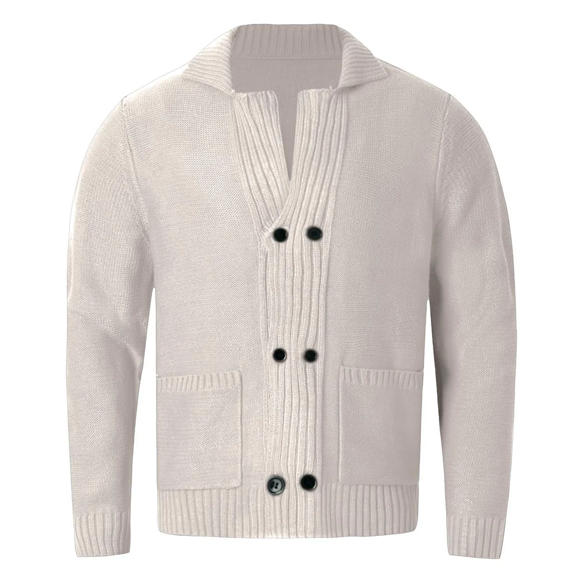 Cardigan Punto Hombre, Botones para Chaqueta Hombre con Cuello Chal Suéter Cuello V Punto Manga Larga Solapa Cuello Abrigo De Punto con Bolsillos para La Moda Diaria Y Comodidad