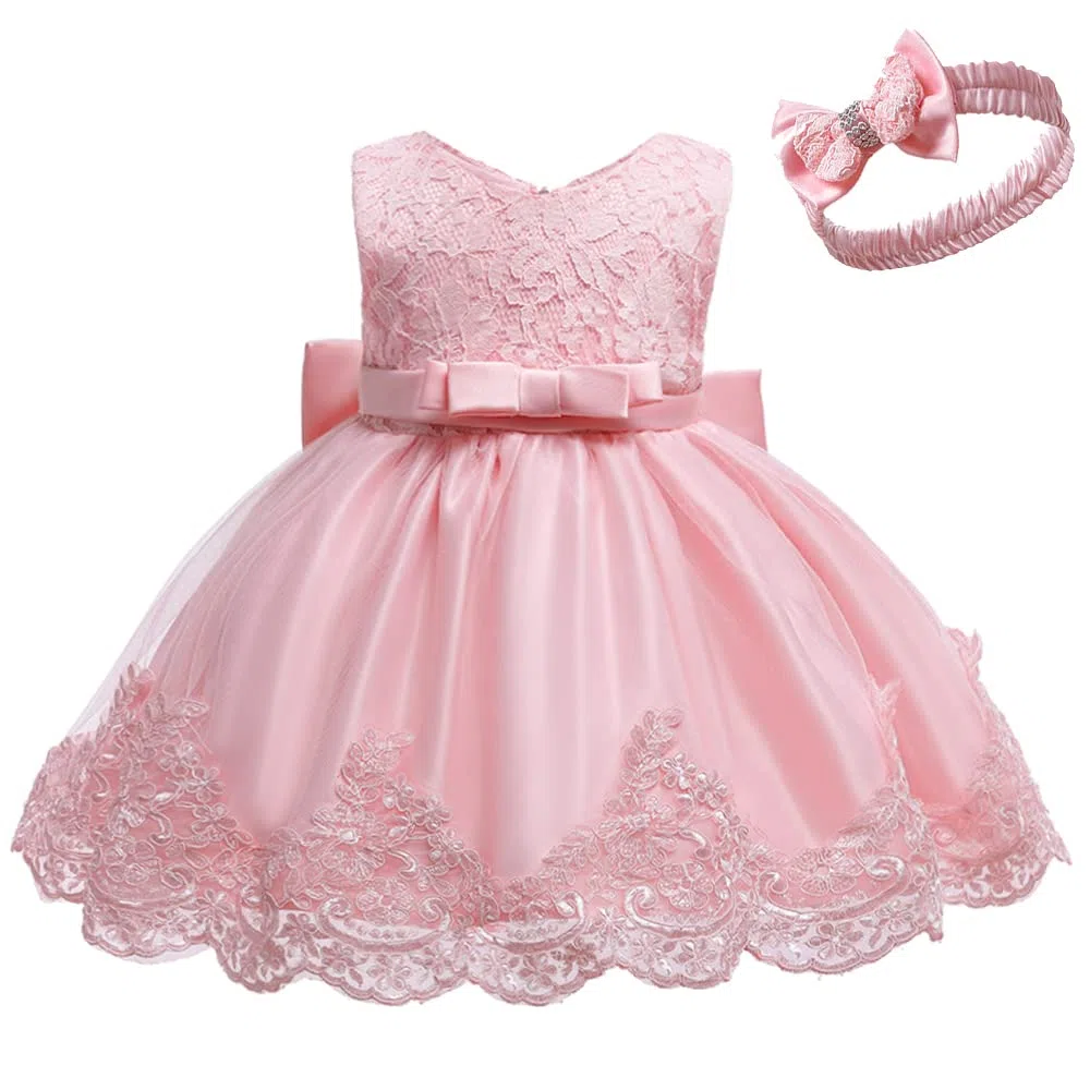 CMMCHAAH Vestido de fiesta para bebé niña de 0 a 6 años, bordado de encaje, vestidos de concurso con tocado