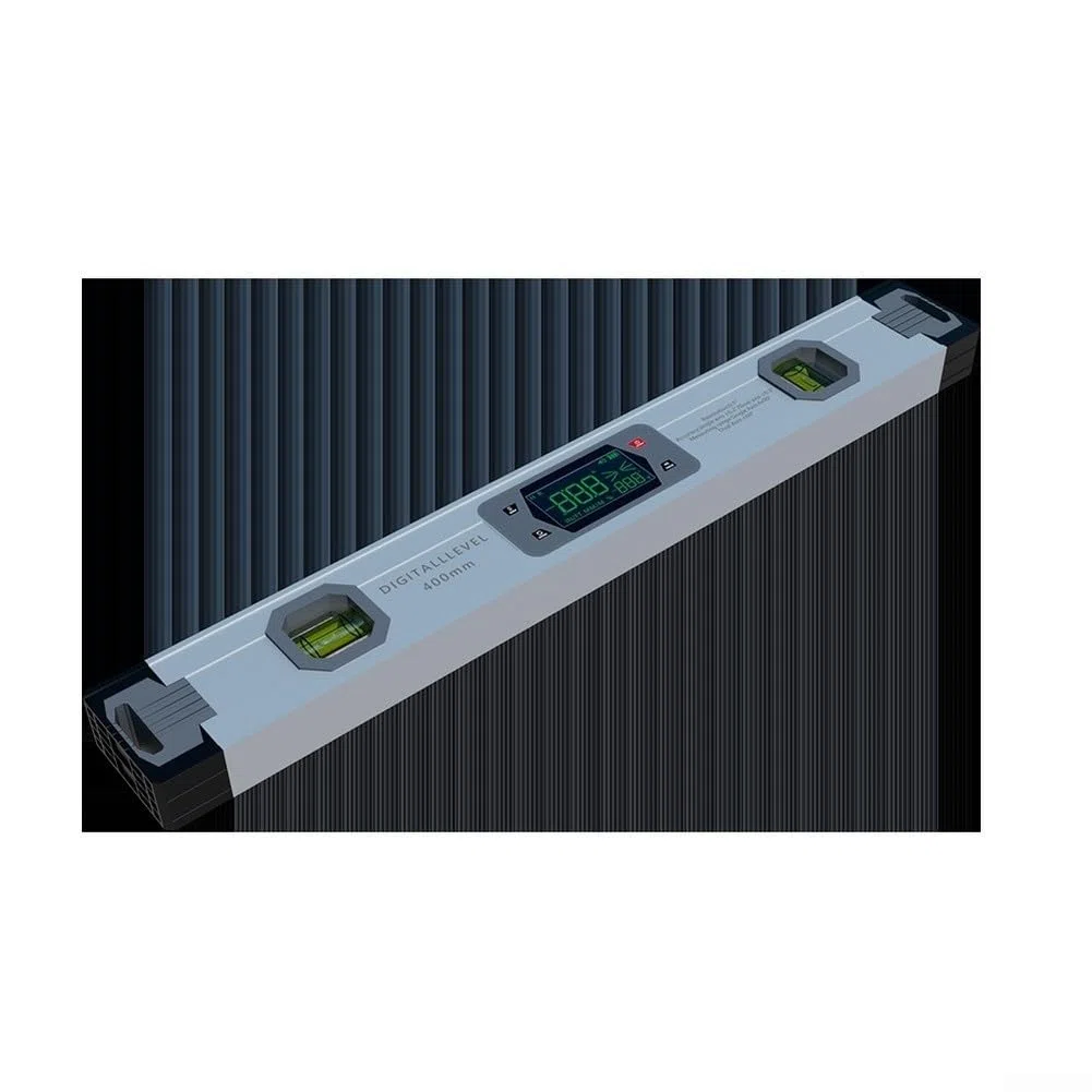 Nivel digital de aleación de aluminio de 400 mm que soporta múltiples unidades de medición con lecturas de doble dirección y zumbador para comprobaciones de ángulo (gris)