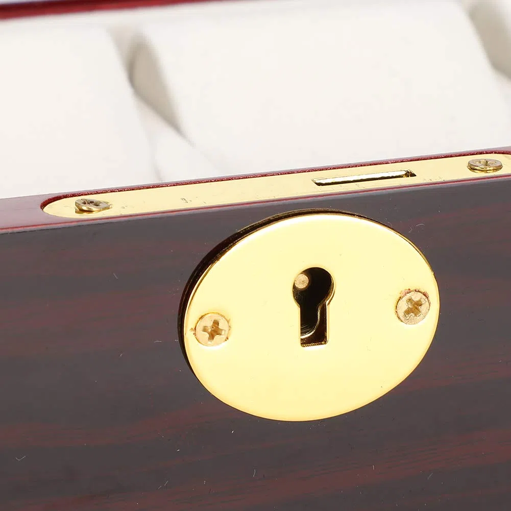 Caja de almacenamiento para relojes con llave, vitrina de madera de 6 rejillas para coleccionistas, organizador seguro para relojes de lujo, protector duradero para