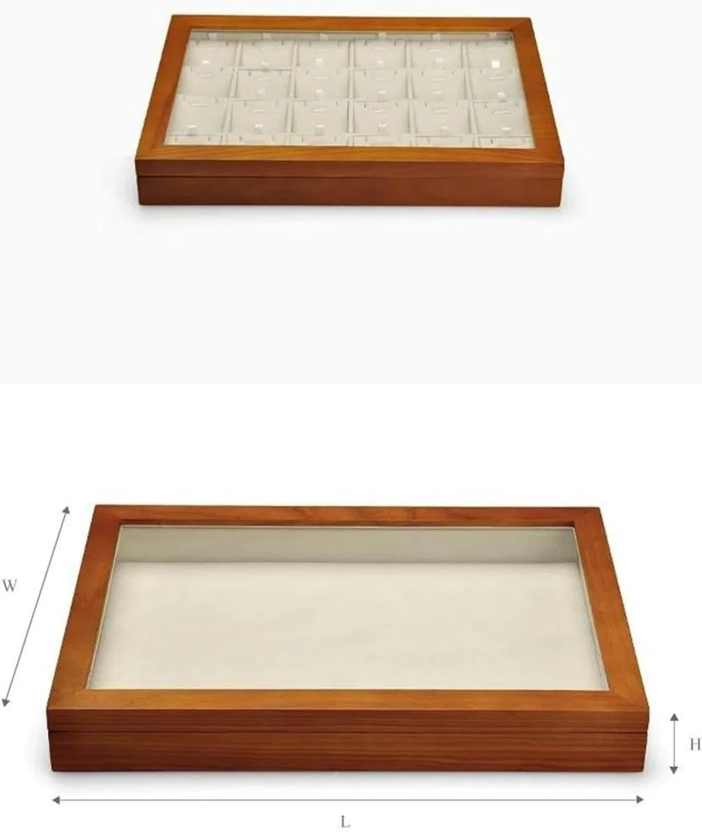 Caja organizadora de Joyas de Madera para Anillos, Cajas Grandes con Tapa Transparente, Almacenamiento apilable de Madera Maciza para Joyas~/ (Gris Oscuro DA)