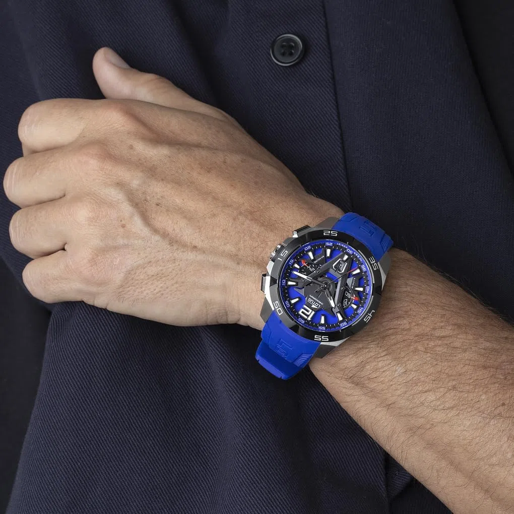 LOTUS Reloj Hombre Analógico de Acero Inoxidable y Caucho Azul