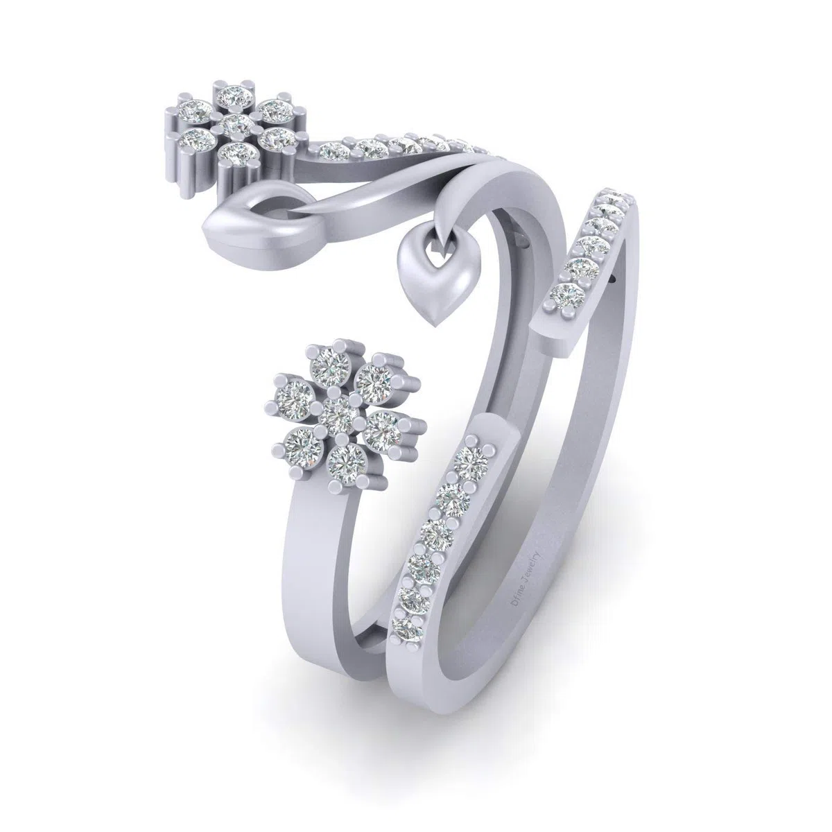 Conjunto de anillo de boda con diseño de hojas florales, diseño de flores de racimo de diamantes de plata de ley 925, ajustable, Metal metal Piedra, Diamond