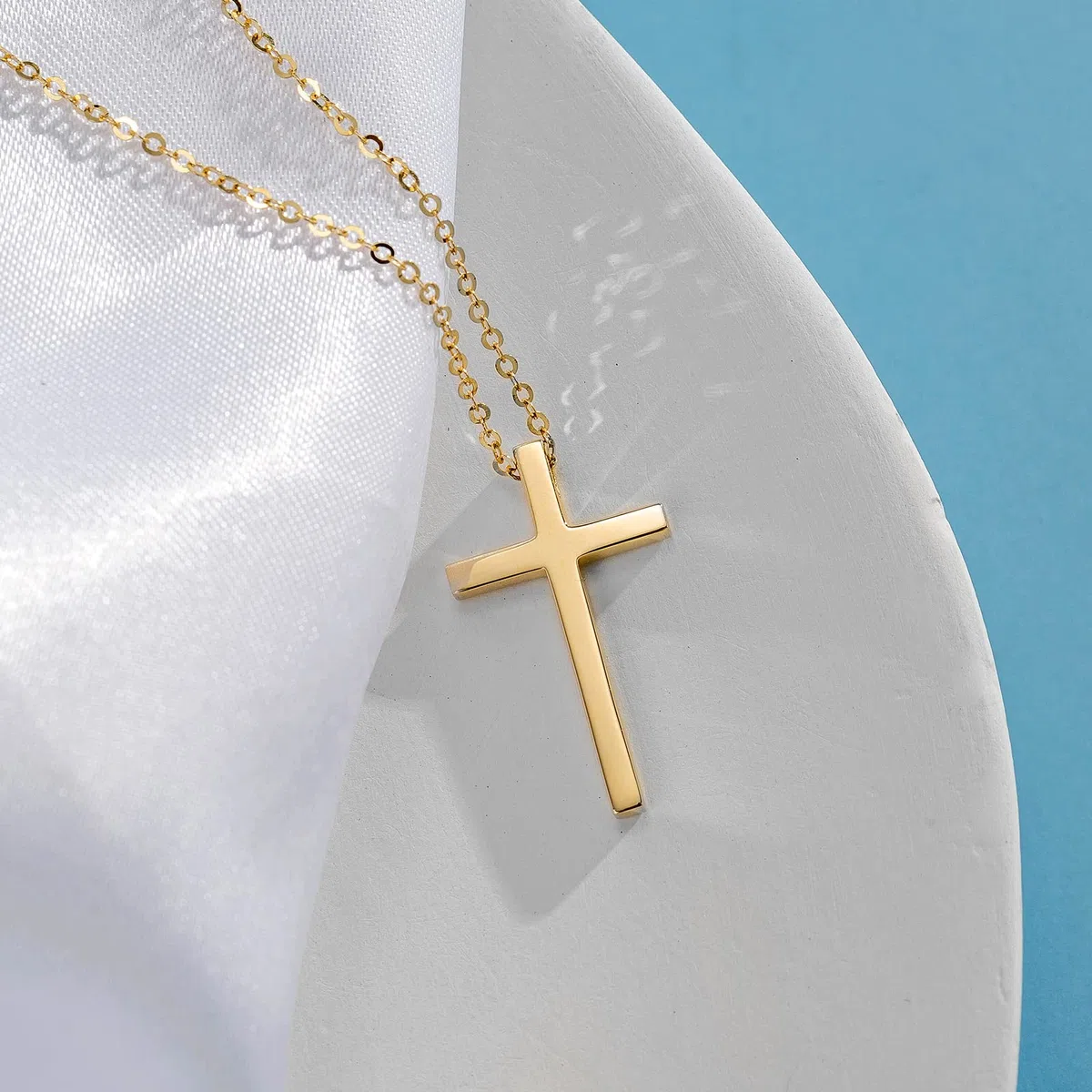 Carleen Collar con Colgante de Cruz de Oro Amarillo blanco Macizo de 14 Quilates (585) Regalo Joyería para Damas Mujer Niñas - Longitud Cadena: 40 + 5 cm