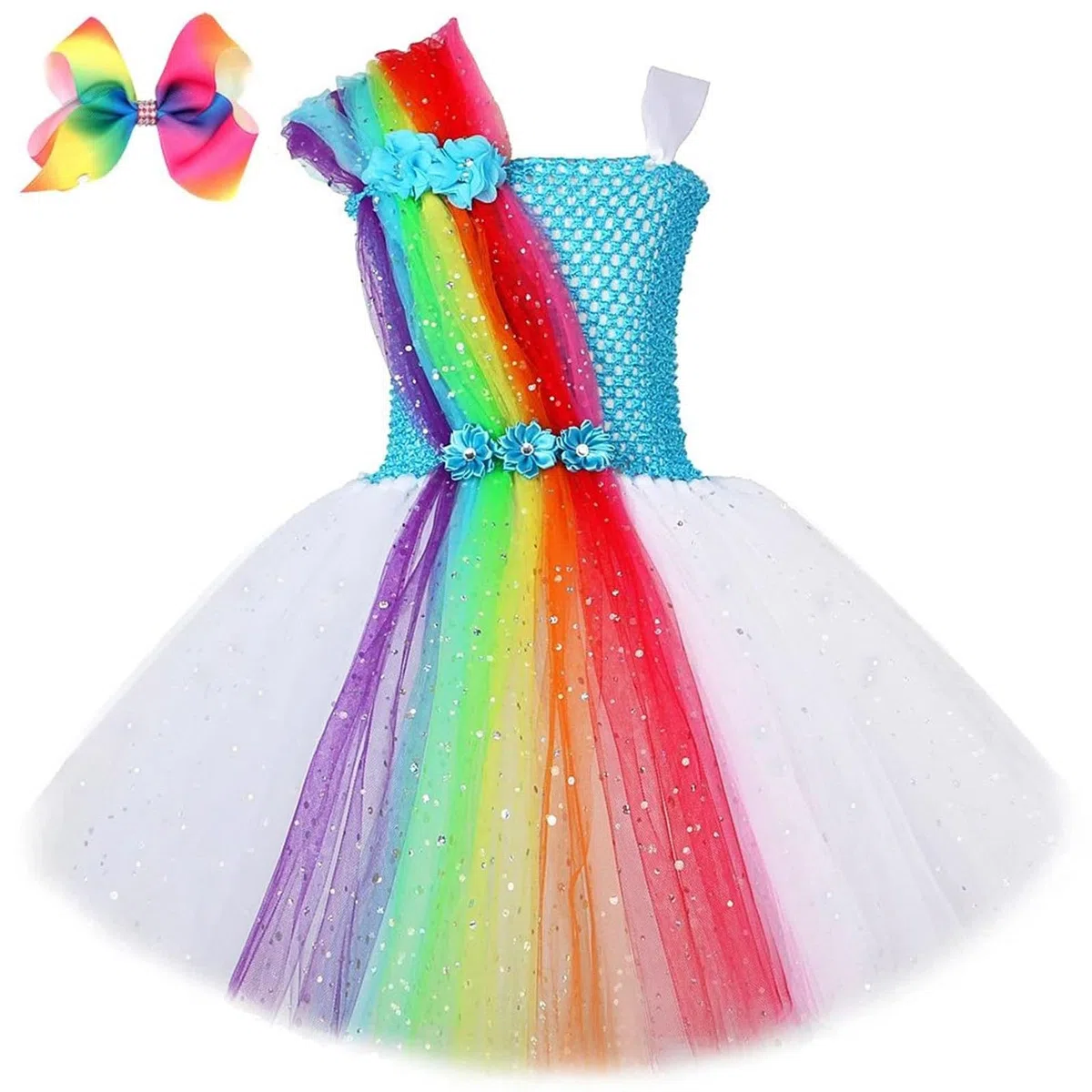 Generisch Vestido de niña con tutú de arco iris, elegante, vestido de noche, disfraz de fiesta para cumpleaños, desfiles, sesiones de fotos, vacaciones, celebraciones, juegos de rol