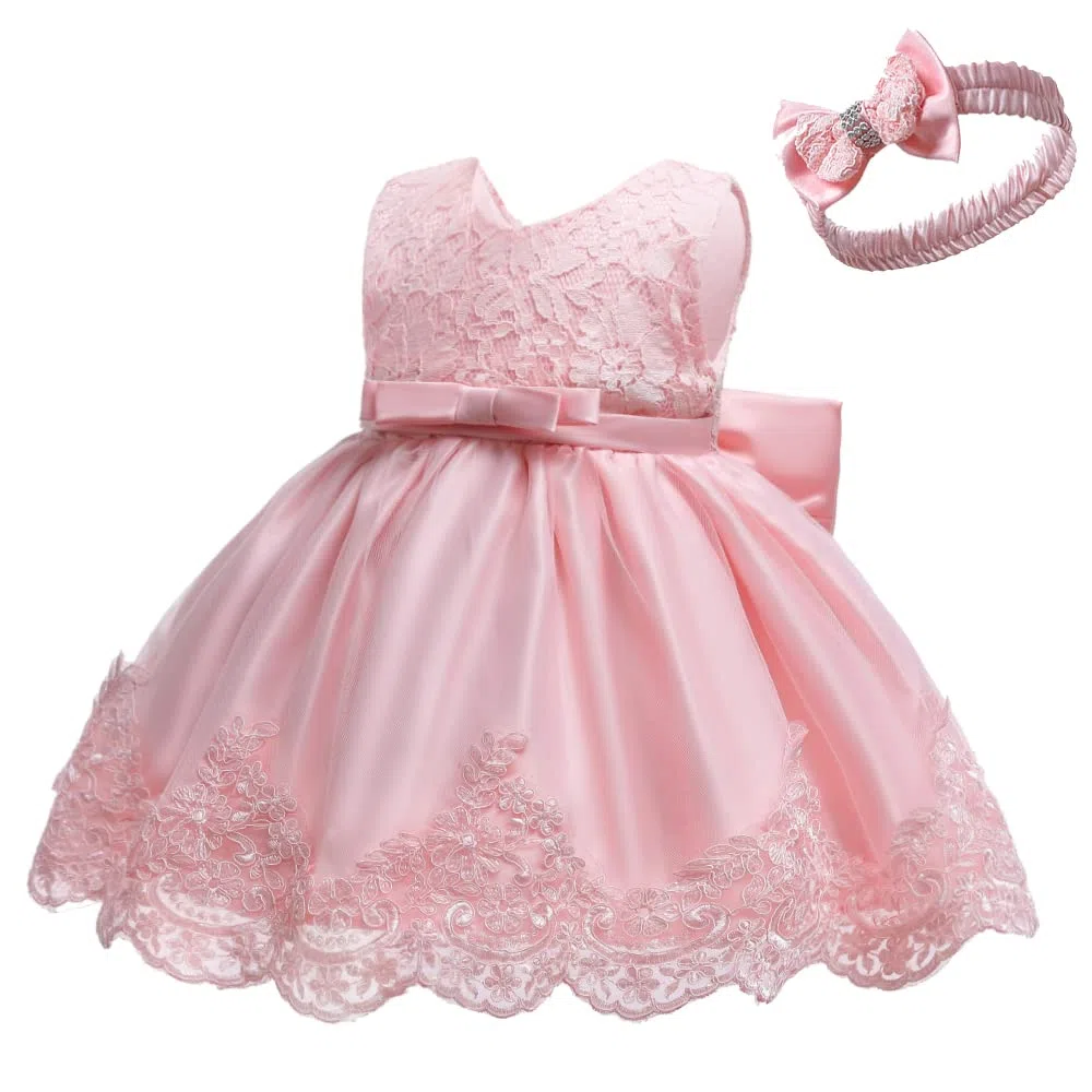 CMMCHAAH Vestido de fiesta para bebé niña de 0 a 6 años, bordado de encaje, vestidos de concurso con tocado