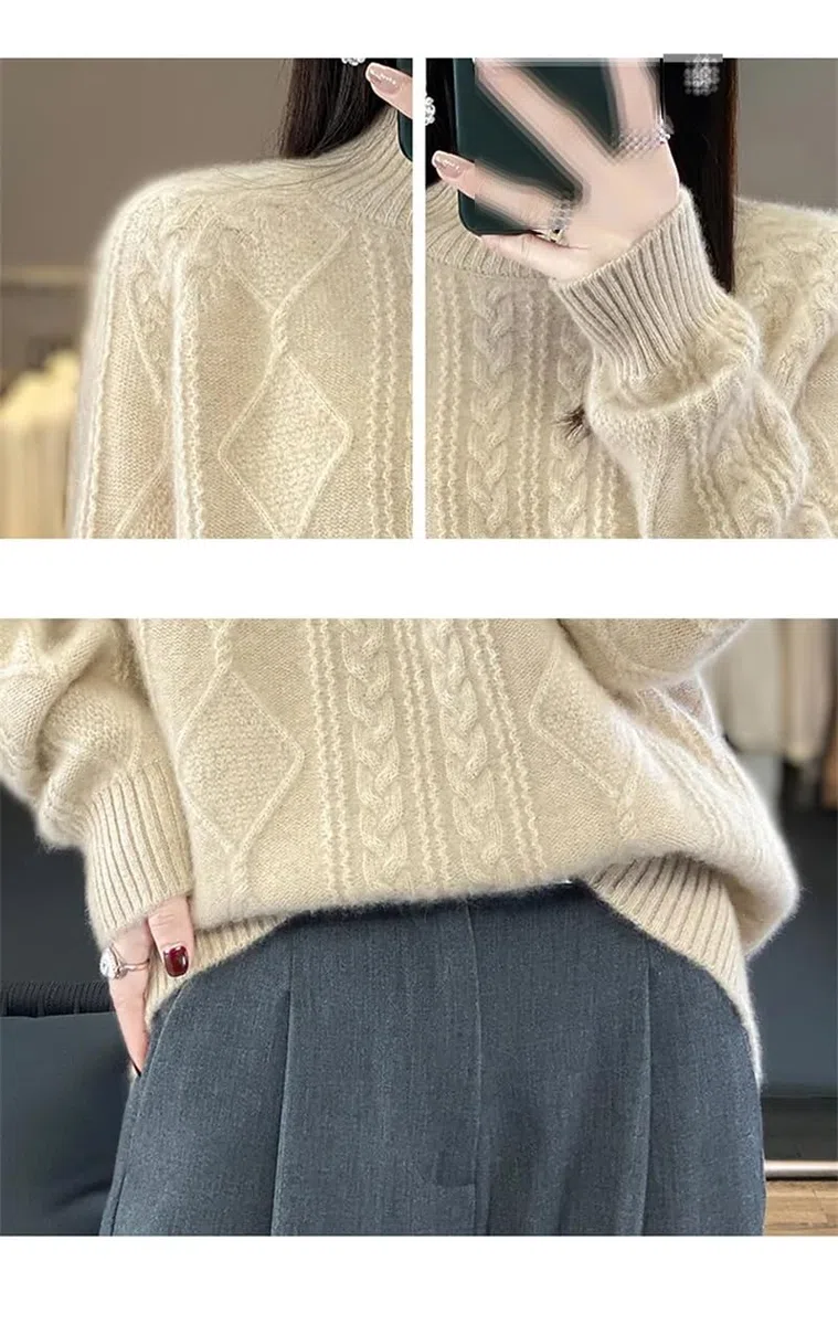 Dninmim Suéter de cuello alto para mujer, grueso, suelto, otoño e invierno