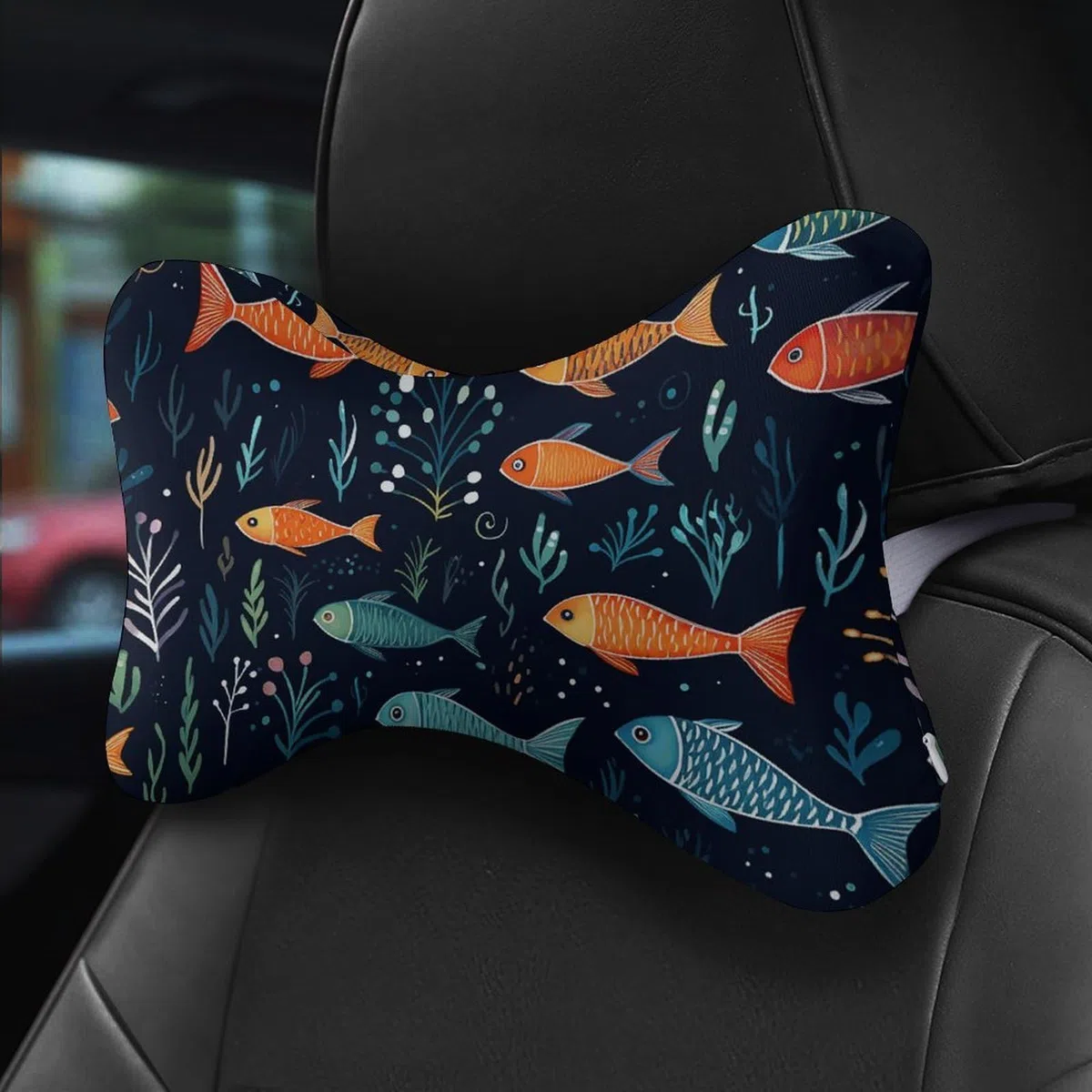 Almohada con patrón de peces pequeños, núcleo de almohada de espuma viscoelástica, cojín, proporciona apoyo para el cuello, almohadas de coche para viajes y oficinas en casa.